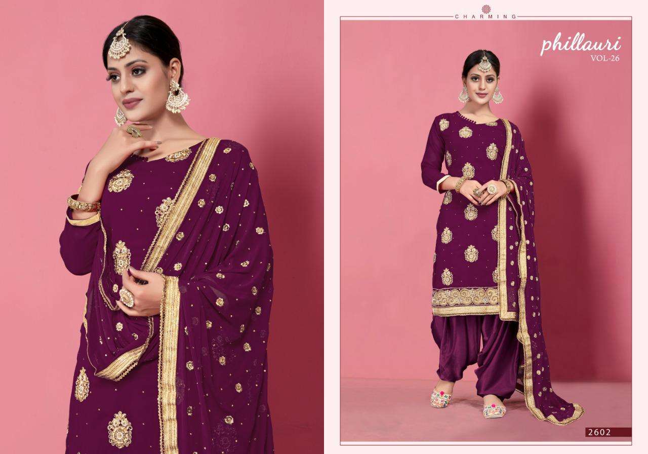 PHILLAURI VOL-26 BY PHILLAURI 2601 TO 2604 SERIES BEAUTIFUL PATIYALA SUITS STYLISH FANCY COLORFUL CASUAL WEAR & ETHNIC WEAR HEAVY GEORGETTE WITH EMBROIDERED DRESSES AT WHOLESALE PRICE