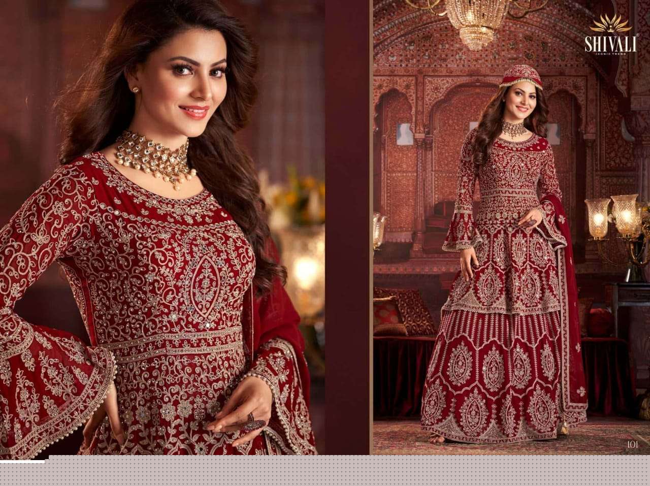 HALIME SULTAN BY SHIVALI 101 TO 105 SERIES BEAUTIFUL SHARARA SUITS STYLISH FANCY COLORFUL PARTY WEAR & OCCASIONAL WEAR FANCY DRESSES AT WHOLESALE PRICE