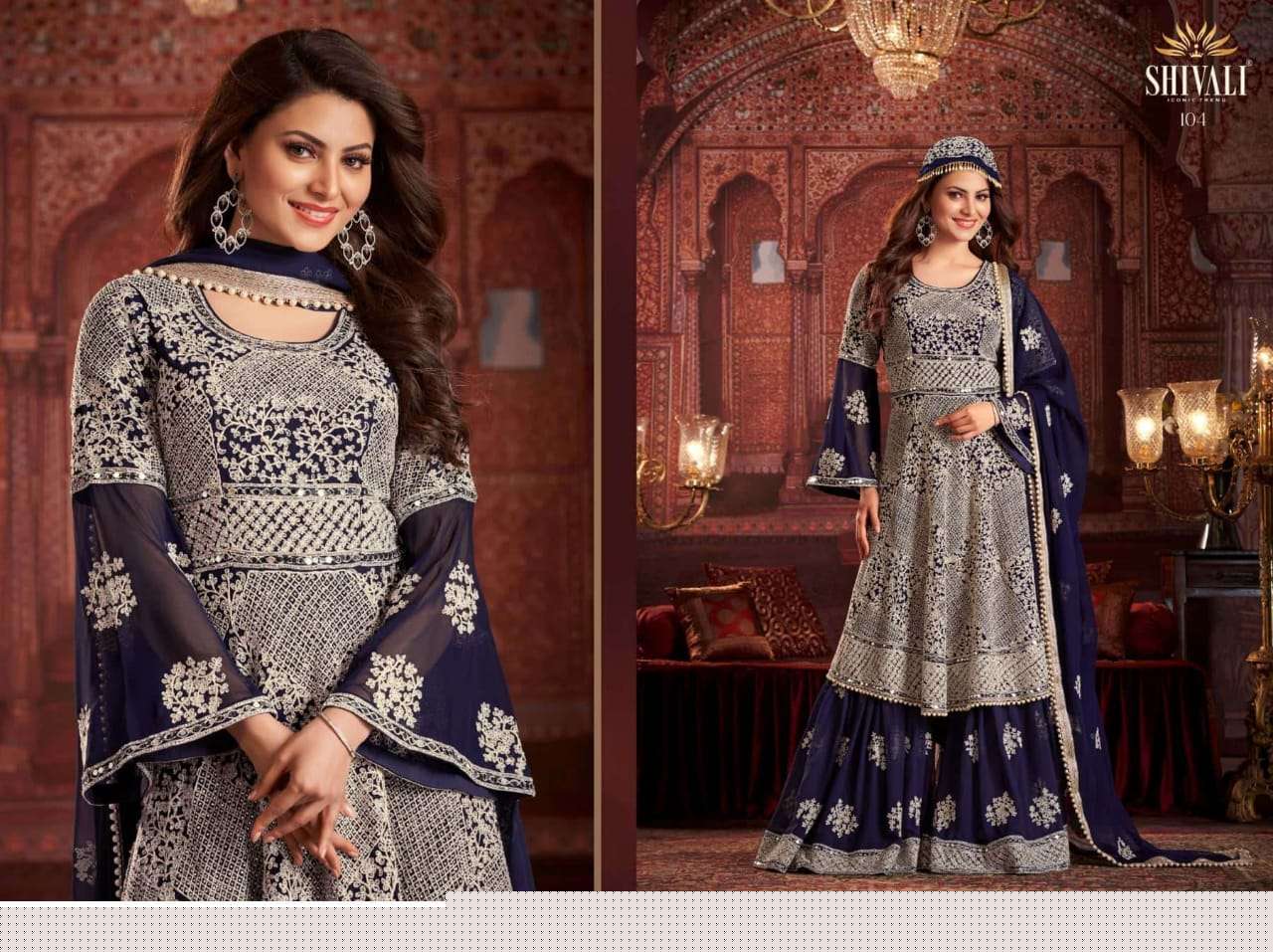 HALIME SULTAN BY SHIVALI 101 TO 105 SERIES BEAUTIFUL SHARARA SUITS STYLISH FANCY COLORFUL PARTY WEAR & OCCASIONAL WEAR FANCY DRESSES AT WHOLESALE PRICE
