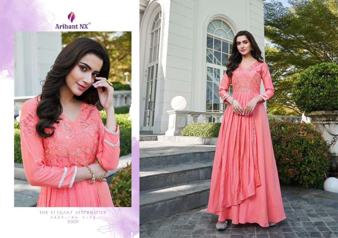 SIMRAN NX BY ARIHANT NX DESIGNER BEAUTIFUL STYLISH FANCY COLORFUL PARTY WEAR & OCCASIONAL WEAR SOFT SILK EMBROIDERY GOWNS AT WHOLESALE PRICE