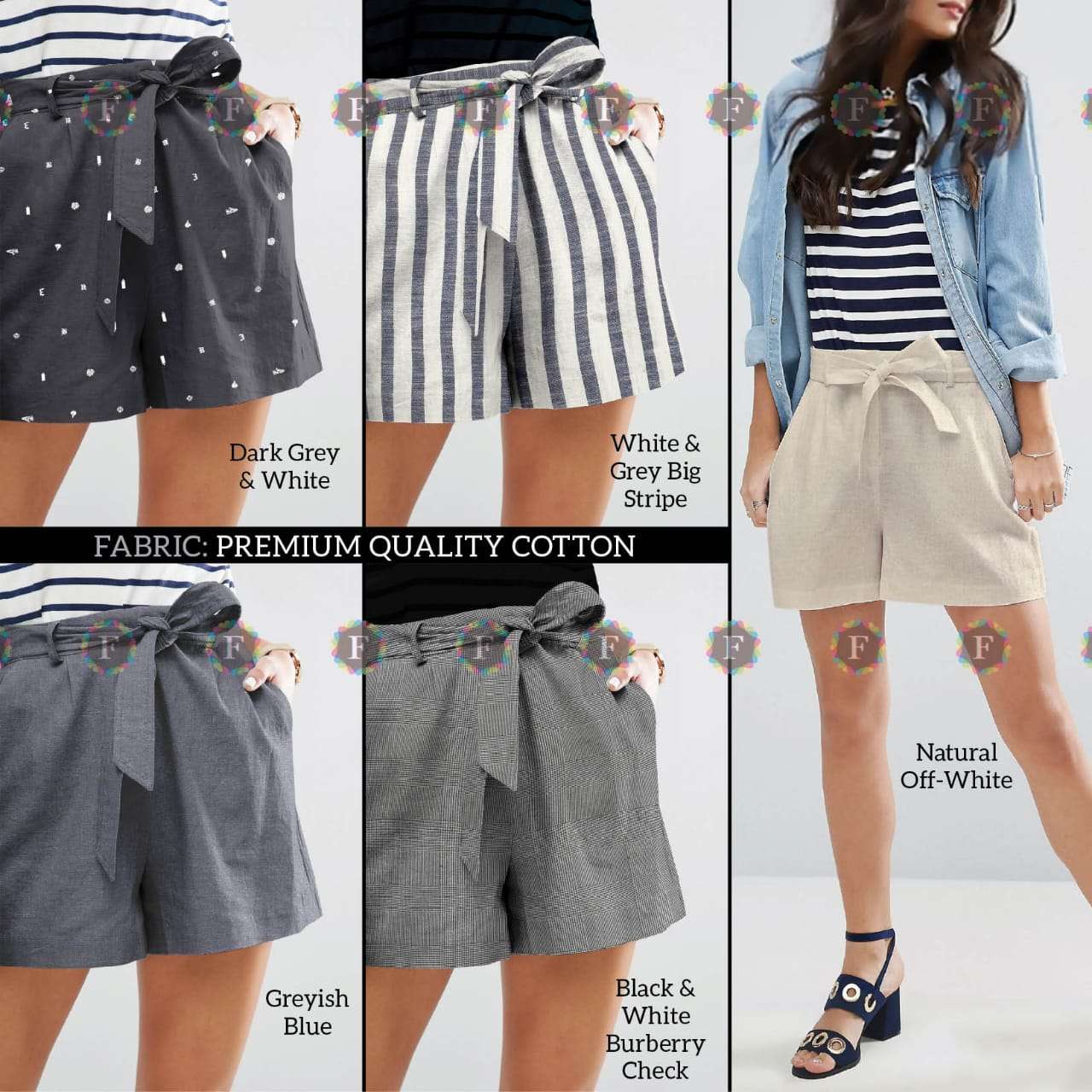 KNOTTED SHORTS BY FIESTA 01 TO 11 SERIES BEAUTIFUL STYLISH FANCY COLORFUL READY TO WEAR & CASUAL WEAR COTTON LINEN SHORTS AT WHOLESALE PRICE