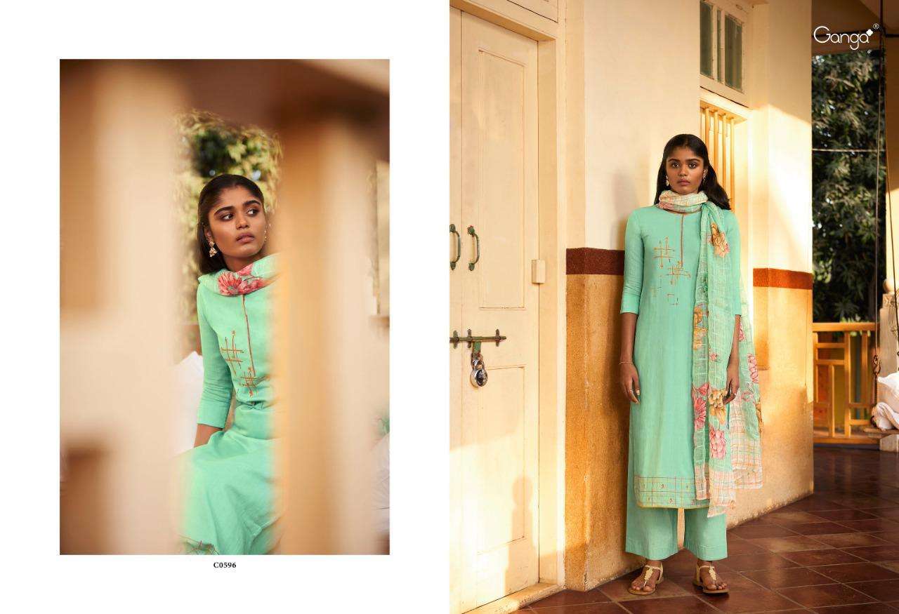 AHIRI BY GANGA FASHION 595 TO 600 SERIES BEAUTIFUL SUITS STYLISH FANCY COLORFUL PARTY WEAR & OCCASIONAL WEAR FINEST COTTON WITH EMBROIDERY DRESSES AT WHOLESALE PRICE