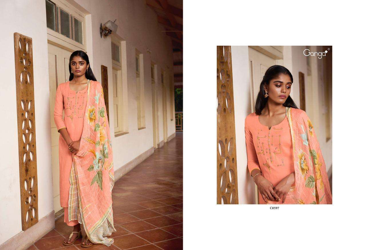 AHIRI BY GANGA FASHION 595 TO 600 SERIES BEAUTIFUL SUITS STYLISH FANCY COLORFUL PARTY WEAR & OCCASIONAL WEAR FINEST COTTON WITH EMBROIDERY DRESSES AT WHOLESALE PRICE