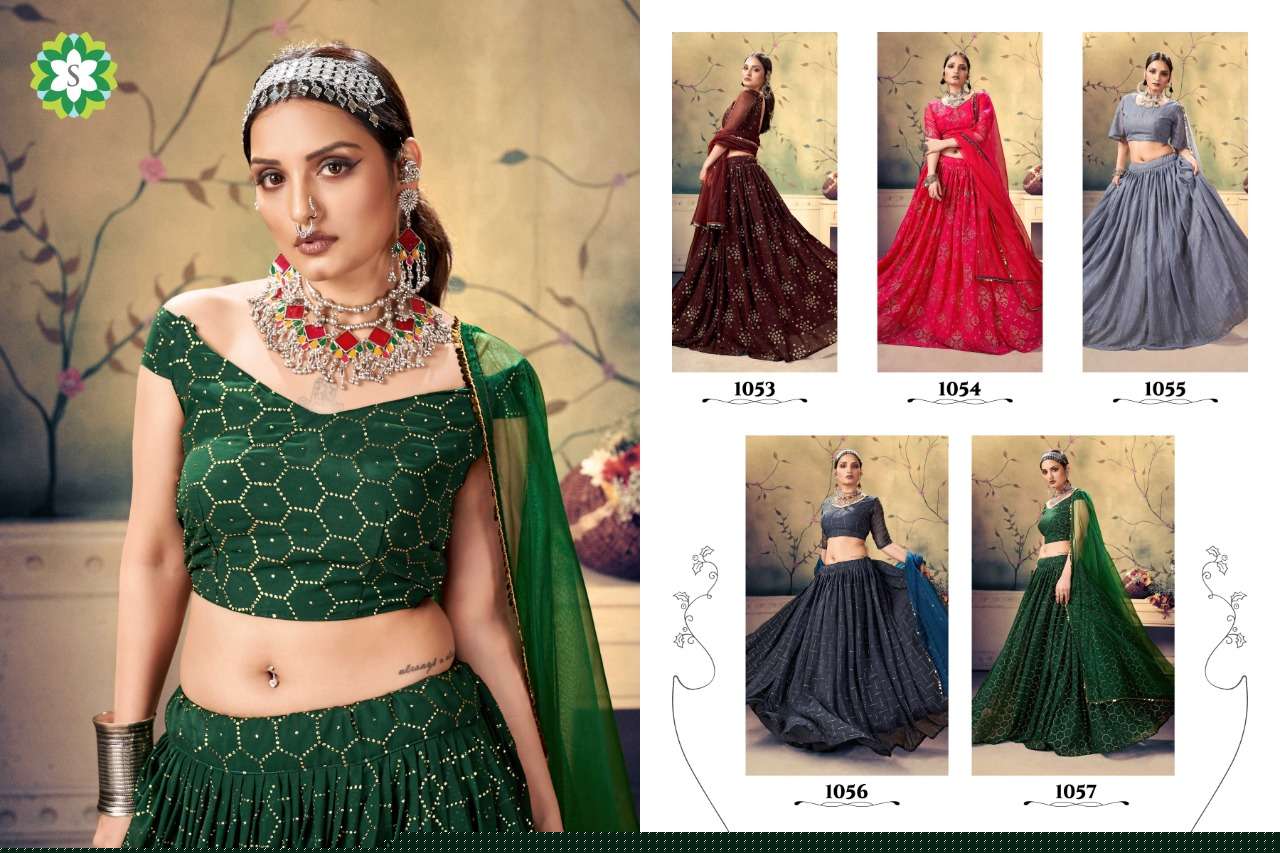 BINDIYA VOL-1 BY SHEE STAR 1053 TO 1057 SERIES BEAUTIFUL COLORFUL FANCY WEDDING COLLECTION OCCASIONAL WEAR & PARTY WEAR GEORGETTE LEHENGAS AT WHOLESALE PRICE