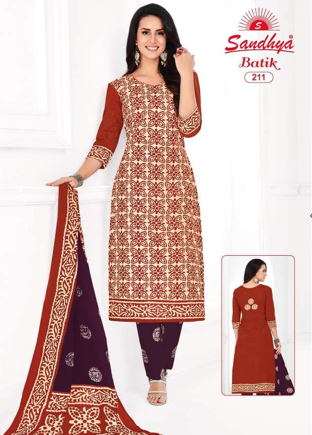 BATIK VOL-2 BY SANDHYA 201 TO 212 SERIES BEAUTIFUL SUITS STYLISH FANCY COLORFUL PARTY WEAR & OCCASIONAL WEAR PURE COTTON DRESSES AT WHOLESALE PRICE
