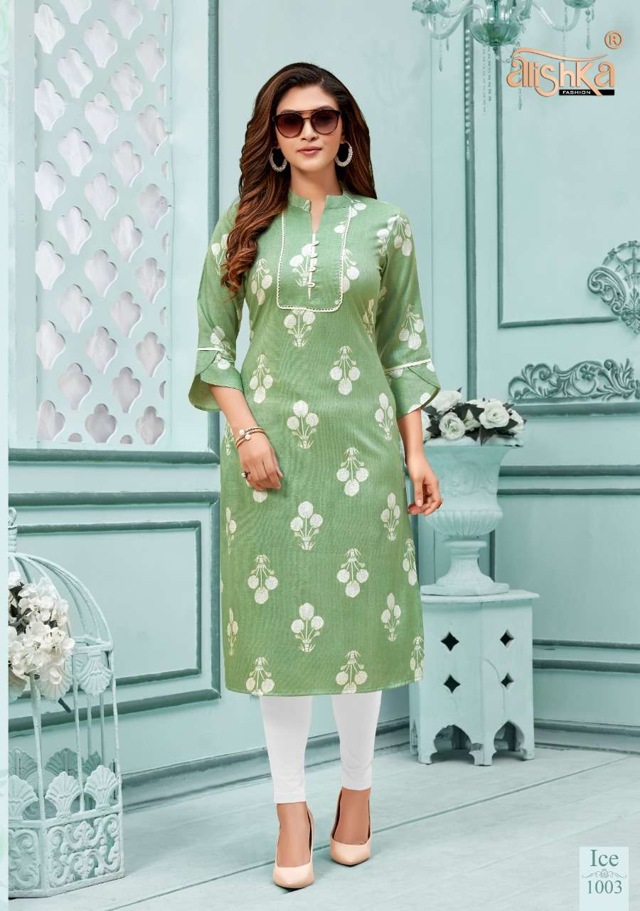 ICE BY ALISHKA FASHION 1001 TO 1004 SERIES BEAUTIFUL STYLISH FANCY COLORFUL CASUAL WEAR & ETHNIC WEAR & READY TO WEAR RAYON SLUB PRINTED KURTIS AT WHOLESALE PRICE