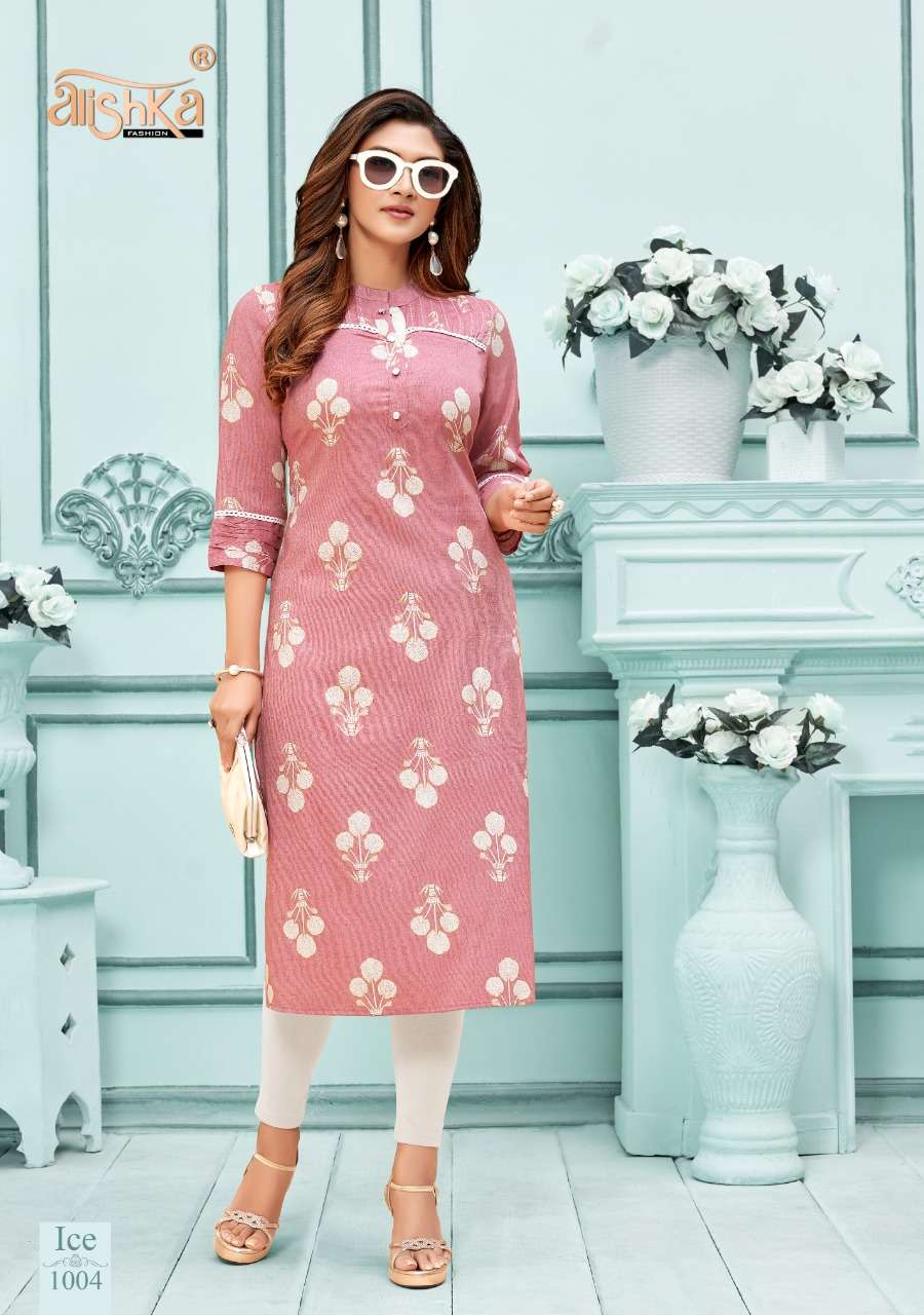 ICE BY ALISHKA FASHION 1001 TO 1004 SERIES BEAUTIFUL STYLISH FANCY COLORFUL CASUAL WEAR & ETHNIC WEAR & READY TO WEAR RAYON SLUB PRINTED KURTIS AT WHOLESALE PRICE