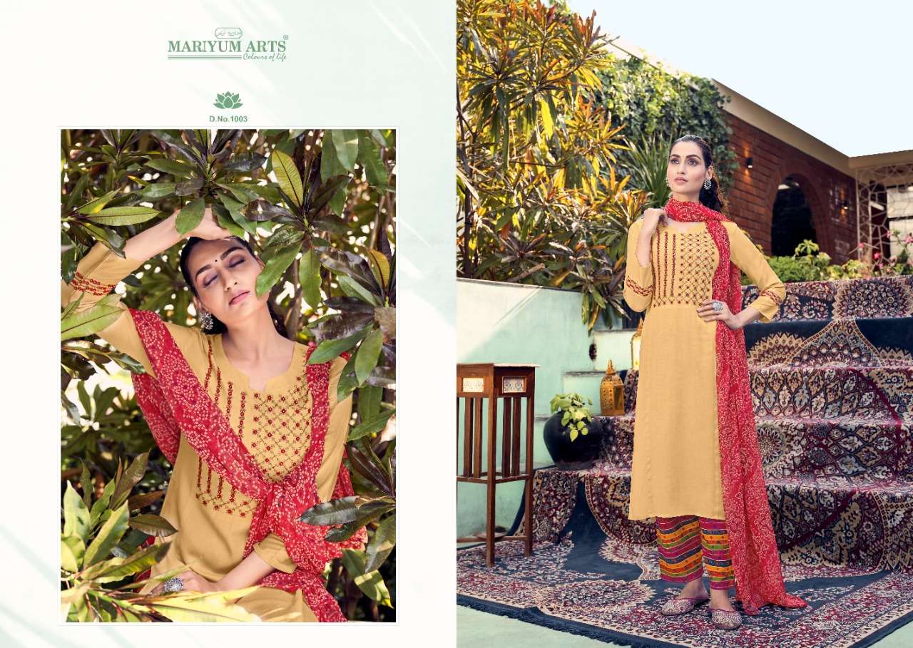 GUNJAN BY MARIYUM ARTS 1001 TO 1006 SERIES BEAUTIFUL SUITS COLORFUL STYLISH FANCY CASUAL WEAR & ETHNIC WEAR RAYON COTTON EBROIDERED DRESSES AT WHOLESALE PRICE