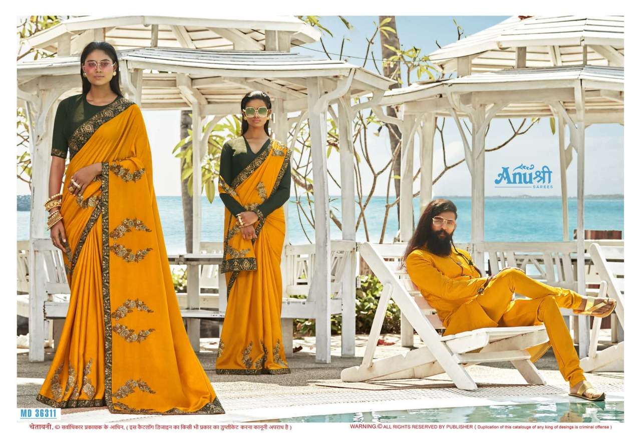 MADAMJI BY ANUSHREE 33611 TO 36322 SERIES INDIAN TRADITIONAL WEAR COLLECTION BEAUTIFUL STYLISH FANCY COLORFUL PARTY WEAR & OCCASIONAL WEAR CHINNON GEORGETTE SAREES AT WHOLESALE PRICE