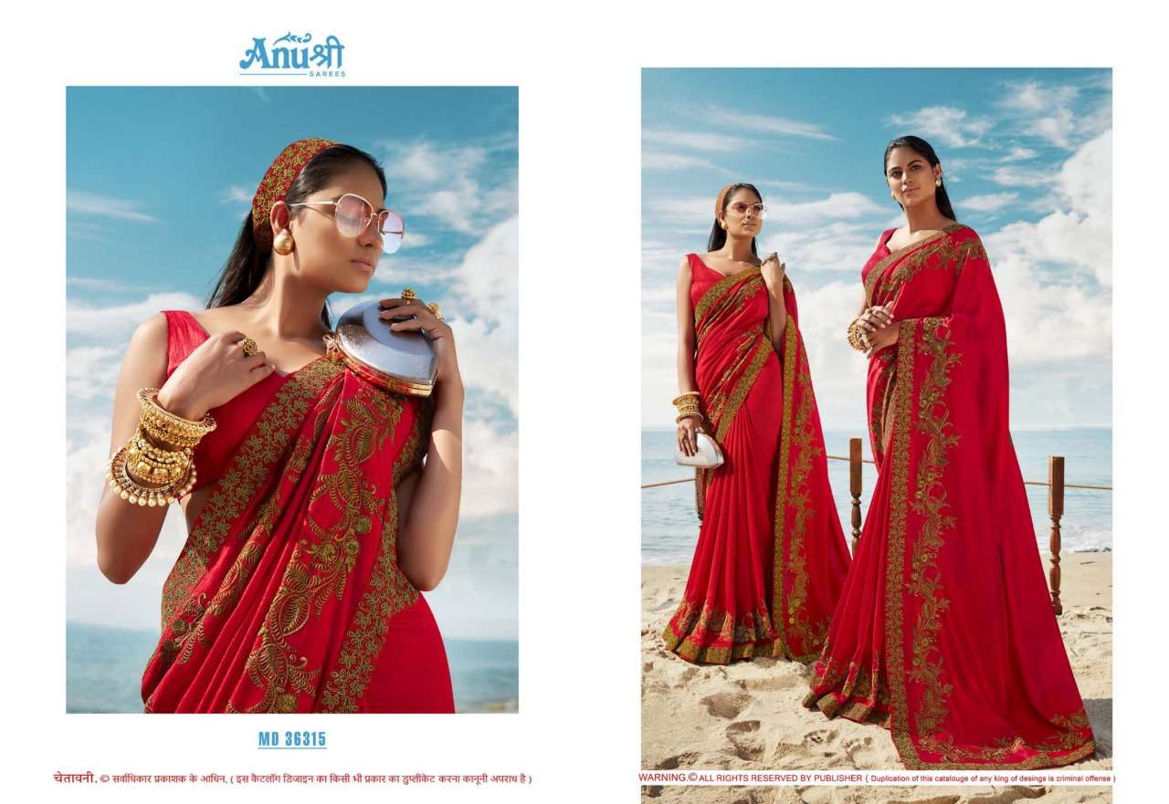 MADAMJI BY ANUSHREE 33611 TO 36322 SERIES INDIAN TRADITIONAL WEAR COLLECTION BEAUTIFUL STYLISH FANCY COLORFUL PARTY WEAR & OCCASIONAL WEAR CHINNON GEORGETTE SAREES AT WHOLESALE PRICE