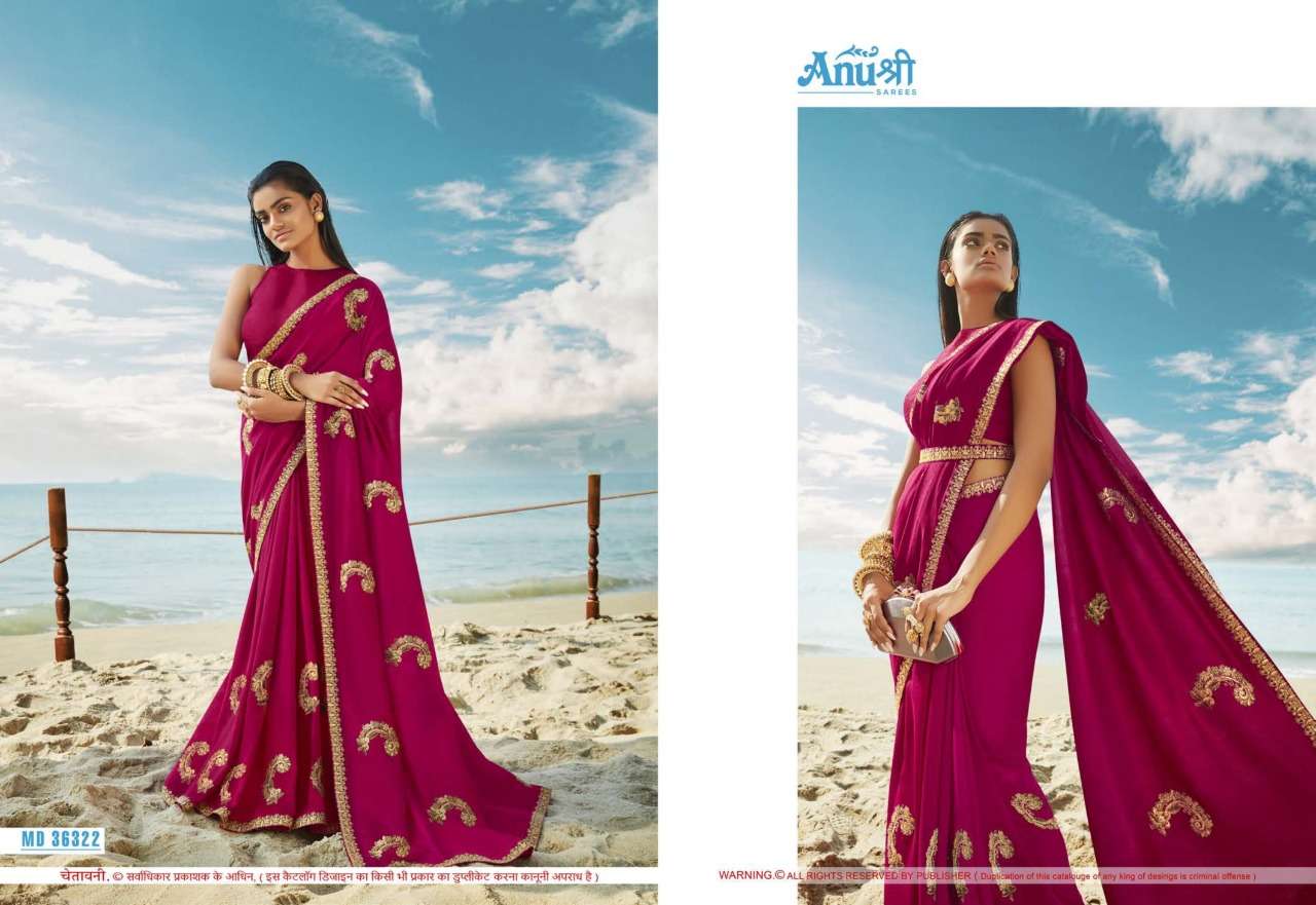 MADAMJI BY ANUSHREE 33611 TO 36322 SERIES INDIAN TRADITIONAL WEAR COLLECTION BEAUTIFUL STYLISH FANCY COLORFUL PARTY WEAR & OCCASIONAL WEAR CHINNON GEORGETTE SAREES AT WHOLESALE PRICE
