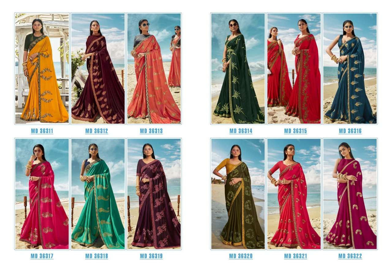 MADAMJI BY ANUSHREE 33611 TO 36322 SERIES INDIAN TRADITIONAL WEAR COLLECTION BEAUTIFUL STYLISH FANCY COLORFUL PARTY WEAR & OCCASIONAL WEAR CHINNON GEORGETTE SAREES AT WHOLESALE PRICE