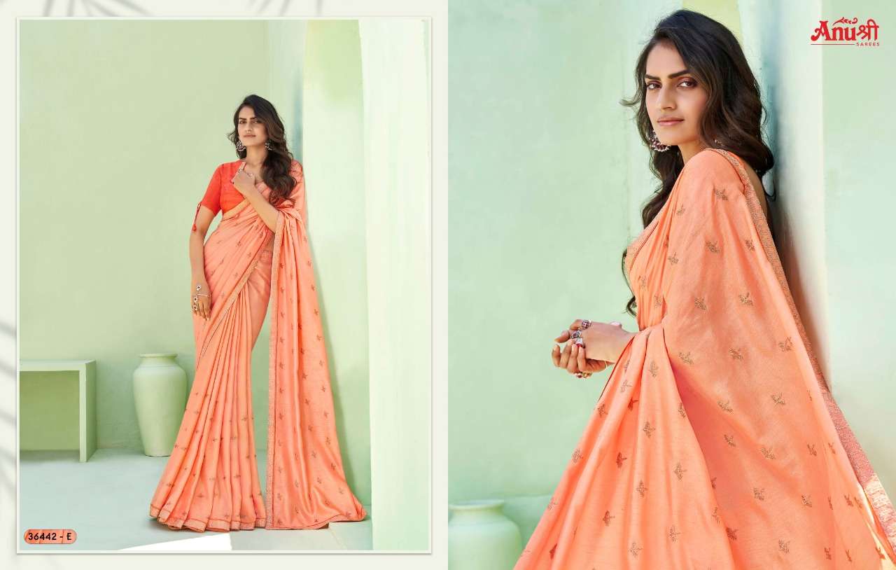 AARSHI BY ANUSHREE 36442-A TO 36442-H SERIES INDIAN TRADITIONAL WEAR COLLECTION BEAUTIFUL STYLISH FANCY COLORFUL PARTY WEAR & OCCASIONAL WEAR GEORGETTE EMBROIDERED SAREES AT WHOLESALE PRICE