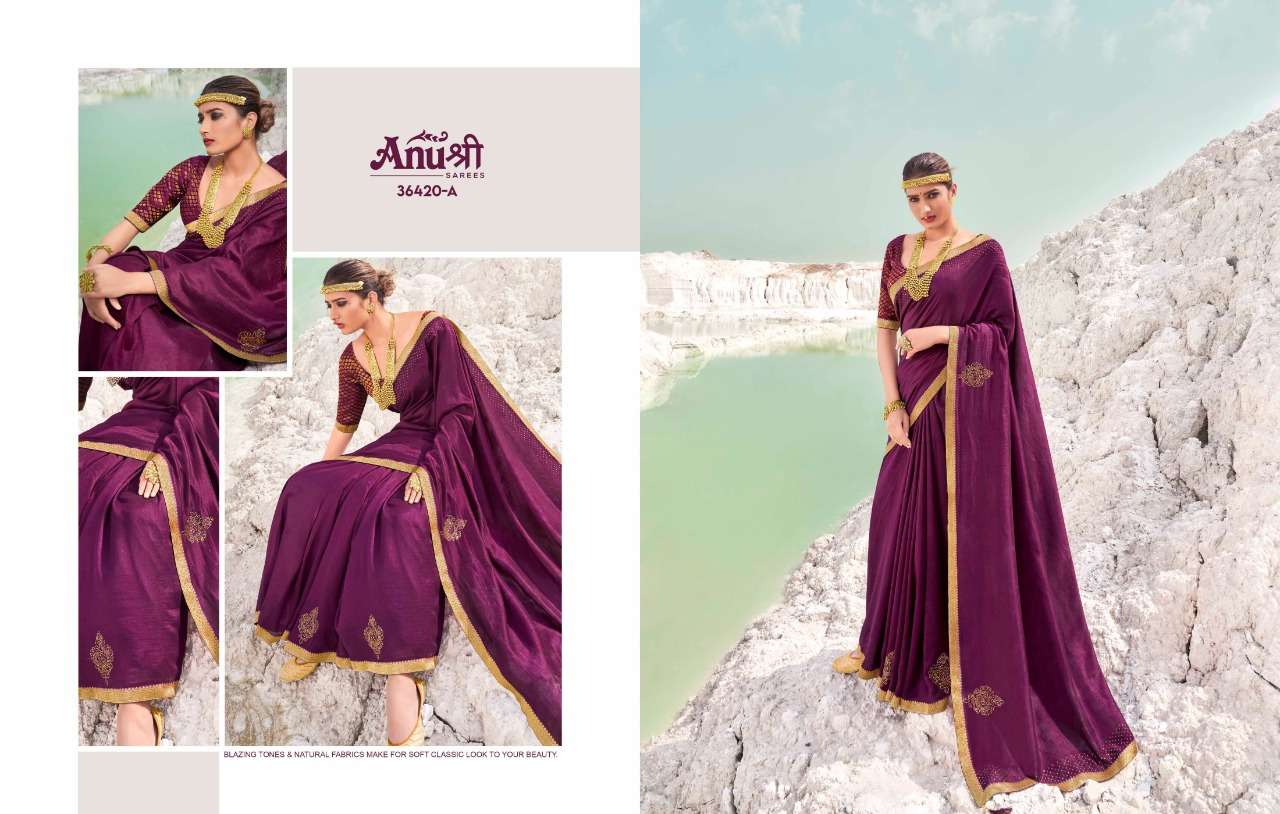 NARGIS BY ANUSHREE 36420-A TO 36420-H SERIES INDIAN TRADITIONAL WEAR COLLECTION BEAUTIFUL STYLISH FANCY COLORFUL PARTY WEAR & OCCASIONAL WEAR GEORGETTE EMBROIDERED SAREES AT WHOLESALE PRICE