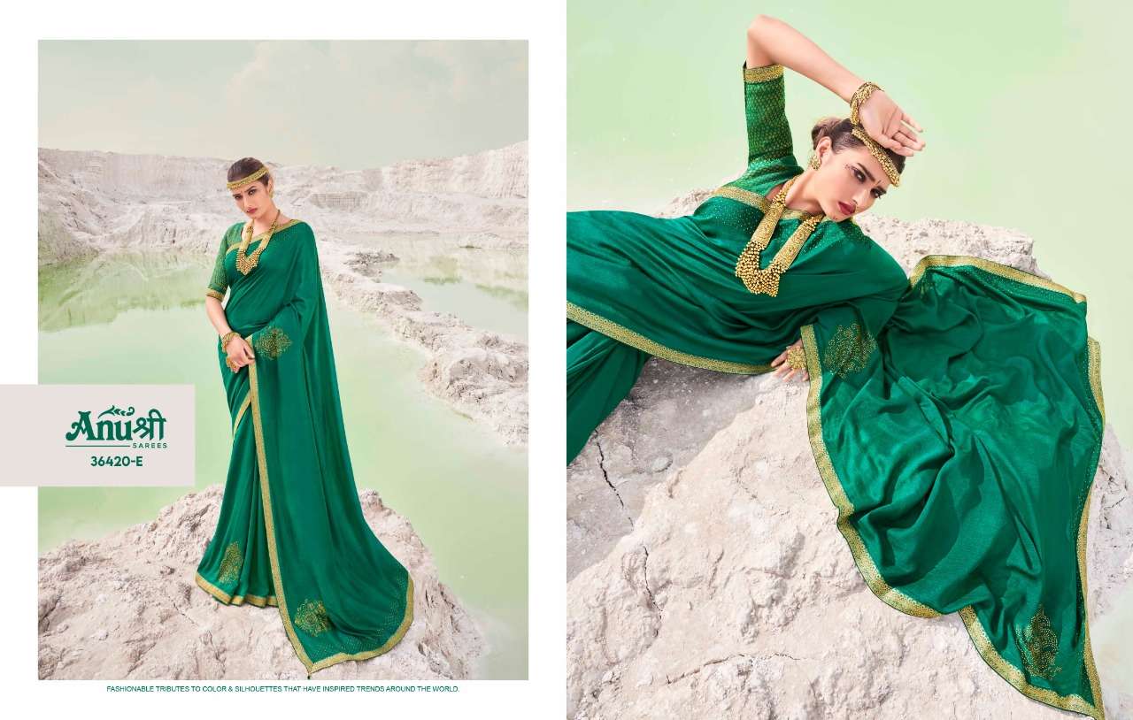 NARGIS BY ANUSHREE 36420-A TO 36420-H SERIES INDIAN TRADITIONAL WEAR COLLECTION BEAUTIFUL STYLISH FANCY COLORFUL PARTY WEAR & OCCASIONAL WEAR GEORGETTE EMBROIDERED SAREES AT WHOLESALE PRICE