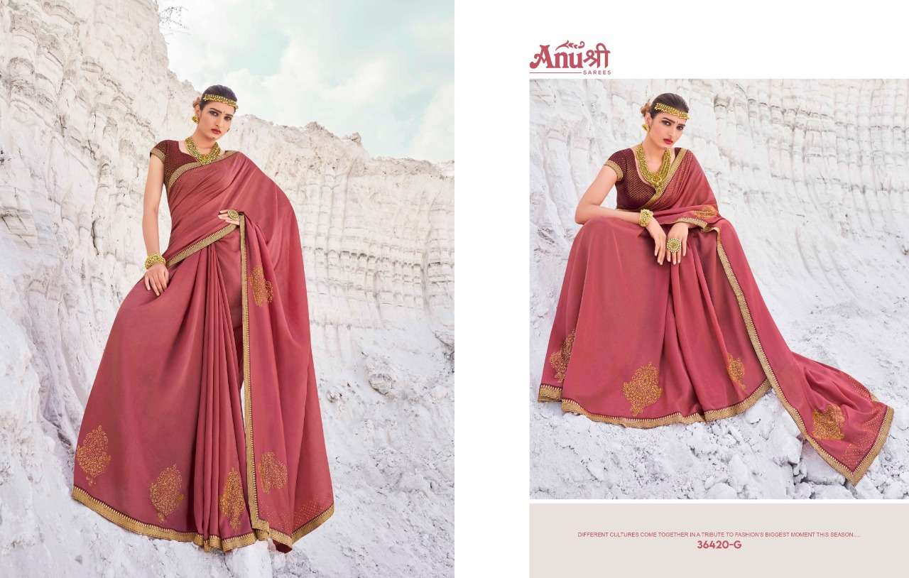 NARGIS BY ANUSHREE 36420-A TO 36420-H SERIES INDIAN TRADITIONAL WEAR COLLECTION BEAUTIFUL STYLISH FANCY COLORFUL PARTY WEAR & OCCASIONAL WEAR GEORGETTE EMBROIDERED SAREES AT WHOLESALE PRICE