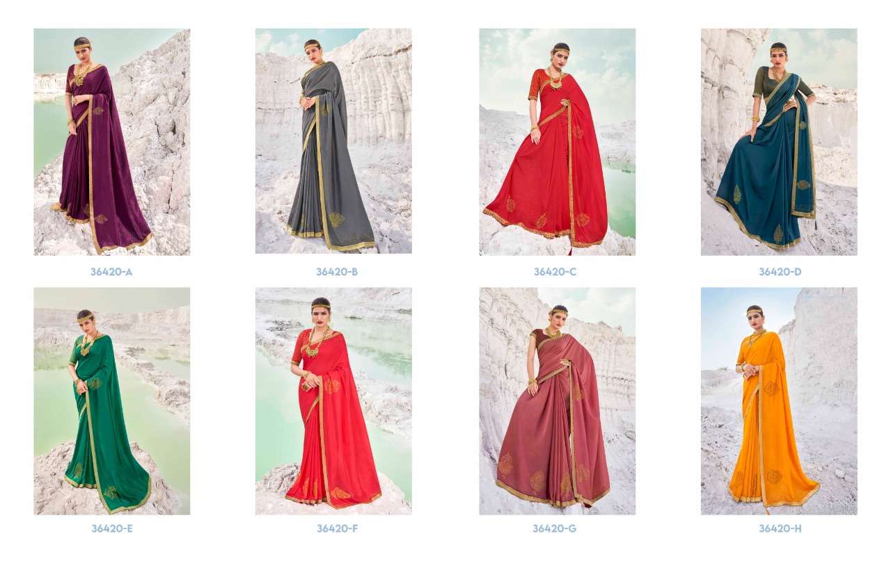 NARGIS BY ANUSHREE 36420-A TO 36420-H SERIES INDIAN TRADITIONAL WEAR COLLECTION BEAUTIFUL STYLISH FANCY COLORFUL PARTY WEAR & OCCASIONAL WEAR GEORGETTE EMBROIDERED SAREES AT WHOLESALE PRICE