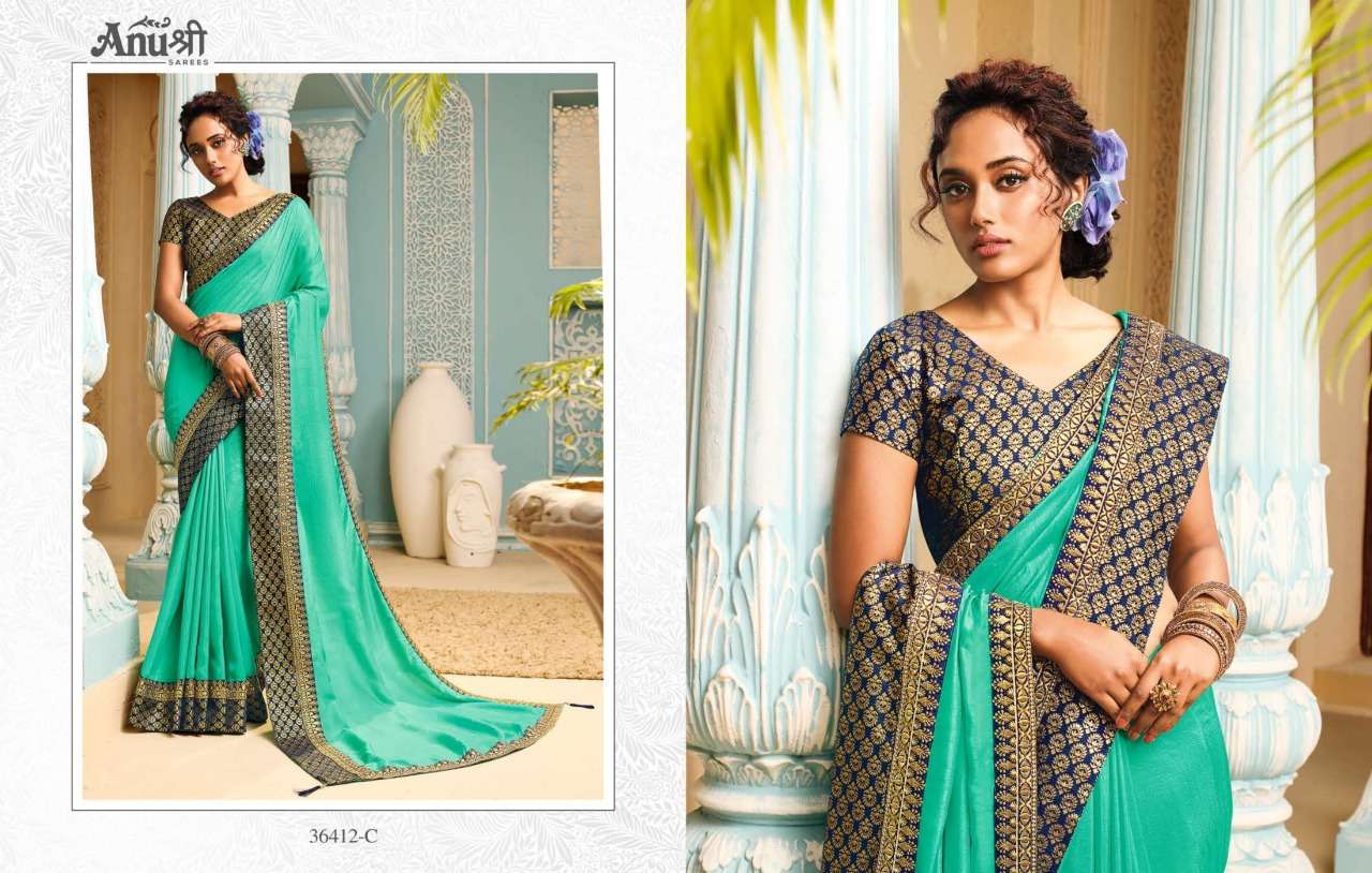 JAY LALITA BY ANUSHREE 36412-A TO 36412-H SERIES INDIAN TRADITIONAL WEAR COLLECTION BEAUTIFUL STYLISH FANCY COLORFUL PARTY WEAR & OCCASIONAL WEAR CHINNON SILK SAREES AT WHOLESALE PRICE