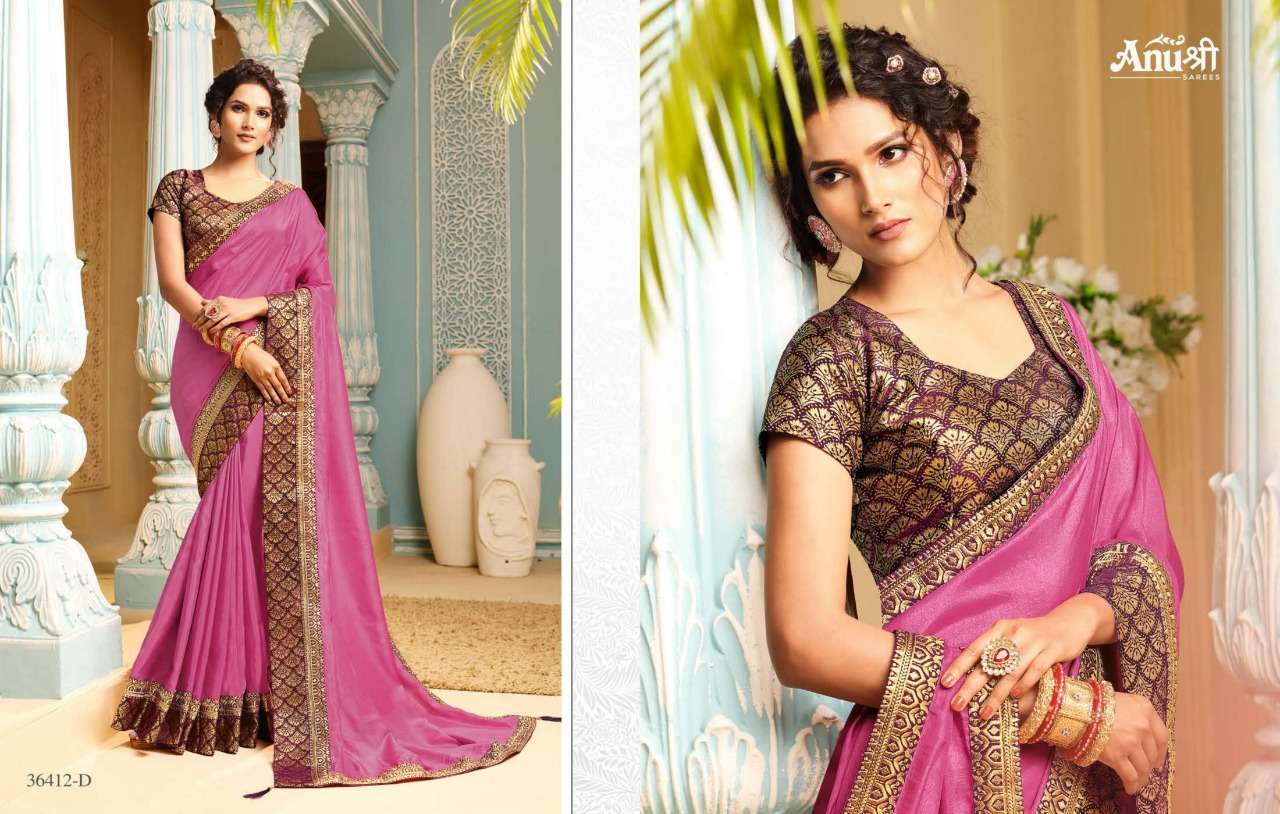 JAY LALITA BY ANUSHREE 36412-A TO 36412-H SERIES INDIAN TRADITIONAL WEAR COLLECTION BEAUTIFUL STYLISH FANCY COLORFUL PARTY WEAR & OCCASIONAL WEAR CHINNON SILK SAREES AT WHOLESALE PRICE