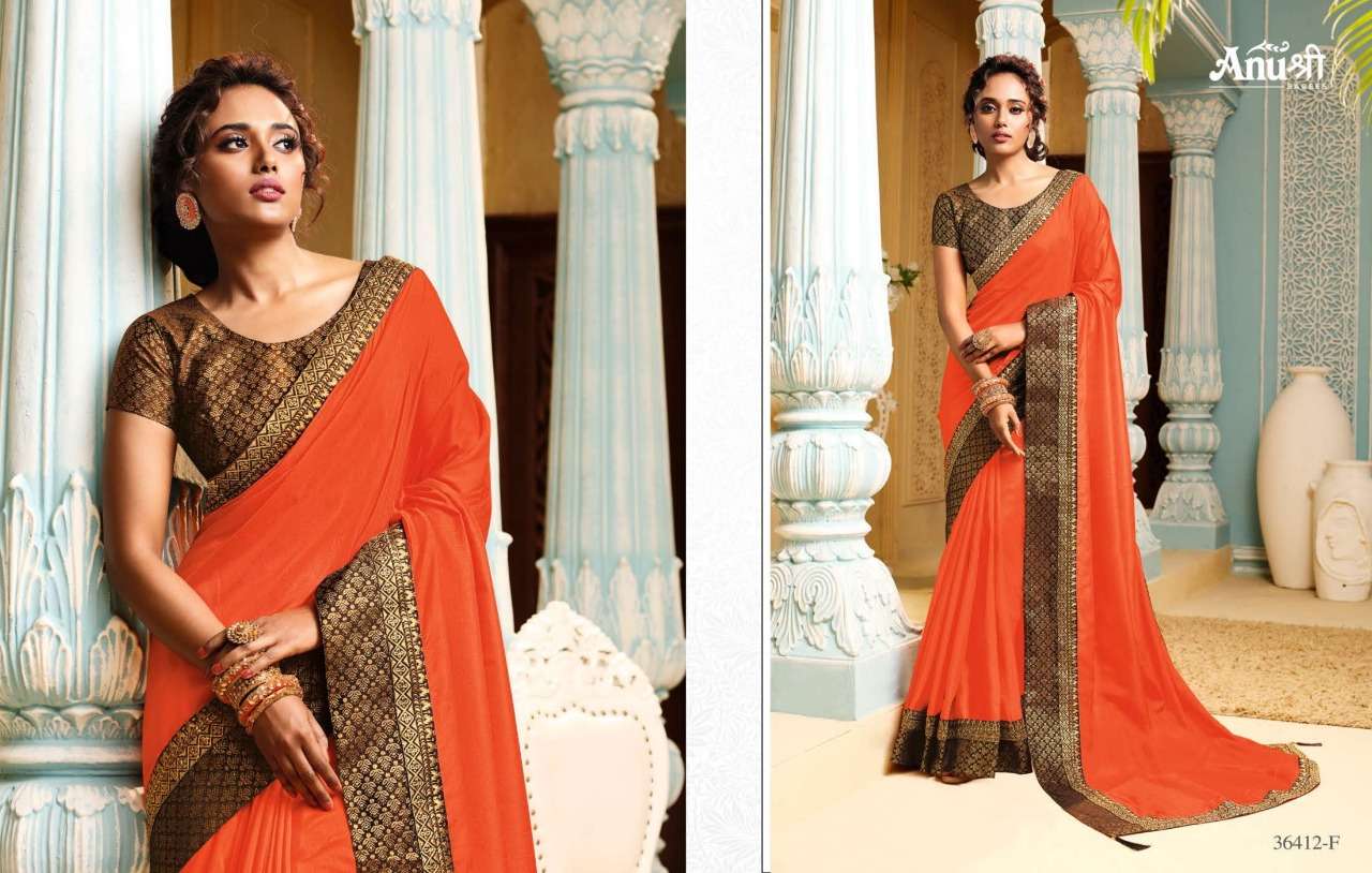 JAY LALITA BY ANUSHREE 36412-A TO 36412-H SERIES INDIAN TRADITIONAL WEAR COLLECTION BEAUTIFUL STYLISH FANCY COLORFUL PARTY WEAR & OCCASIONAL WEAR CHINNON SILK SAREES AT WHOLESALE PRICE