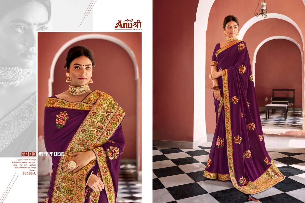 JODHA BY ANUSHREE 36436-A TO 36436-H SERIES INDIAN TRADITIONAL WEAR COLLECTION BEAUTIFUL STYLISH FANCY COLORFUL PARTY WEAR & OCCASIONAL WEAR GEORGETTE EMBROIDERED SAREES AT WHOLESALE PRICE
