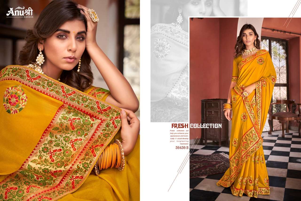 JODHA BY ANUSHREE 36436-A TO 36436-H SERIES INDIAN TRADITIONAL WEAR COLLECTION BEAUTIFUL STYLISH FANCY COLORFUL PARTY WEAR & OCCASIONAL WEAR GEORGETTE EMBROIDERED SAREES AT WHOLESALE PRICE