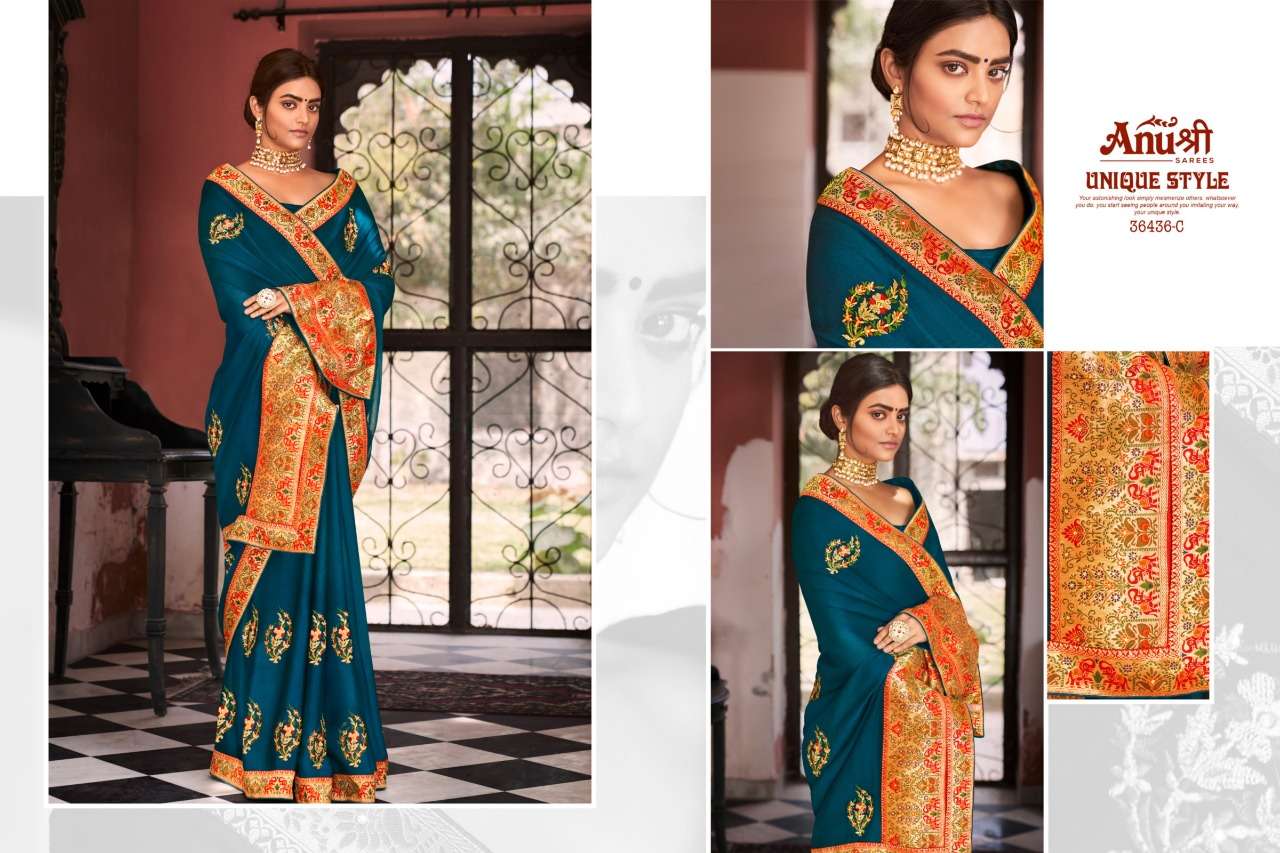 JODHA BY ANUSHREE 36436-A TO 36436-H SERIES INDIAN TRADITIONAL WEAR COLLECTION BEAUTIFUL STYLISH FANCY COLORFUL PARTY WEAR & OCCASIONAL WEAR GEORGETTE EMBROIDERED SAREES AT WHOLESALE PRICE