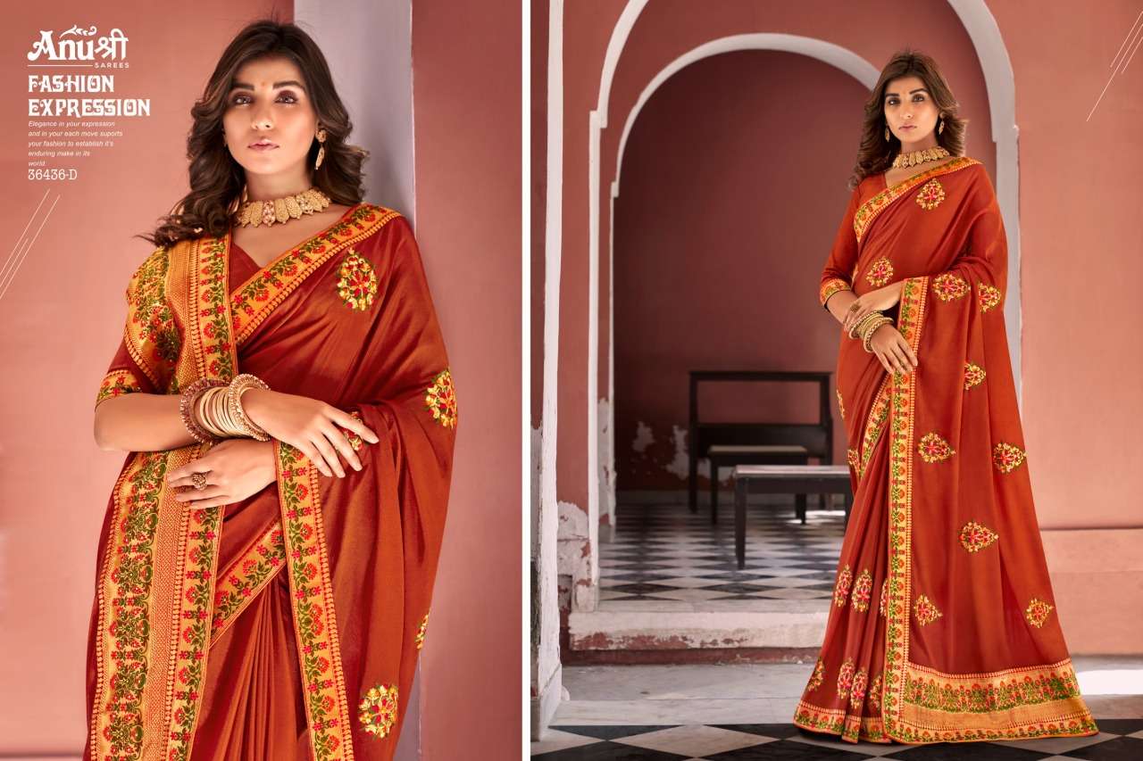 JODHA BY ANUSHREE 36436-A TO 36436-H SERIES INDIAN TRADITIONAL WEAR COLLECTION BEAUTIFUL STYLISH FANCY COLORFUL PARTY WEAR & OCCASIONAL WEAR GEORGETTE EMBROIDERED SAREES AT WHOLESALE PRICE