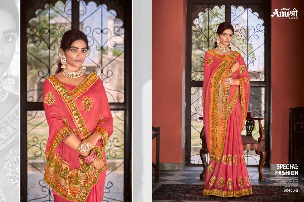 JODHA BY ANUSHREE 36436-A TO 36436-H SERIES INDIAN TRADITIONAL WEAR COLLECTION BEAUTIFUL STYLISH FANCY COLORFUL PARTY WEAR & OCCASIONAL WEAR GEORGETTE EMBROIDERED SAREES AT WHOLESALE PRICE
