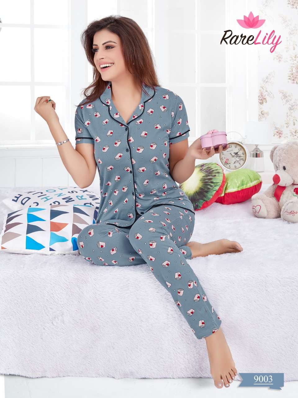 ZIL MIL VOL-2 BY RARE LILY 9001 TO 9007 SERIES BEAUTIFUL STYLISH FANCY COLORFUL CASUAL WEAR & NIGHT WEAR COTTON DIGITAL PRINTS TOPS AND BOTTOM AT WHOLESALE PRICE