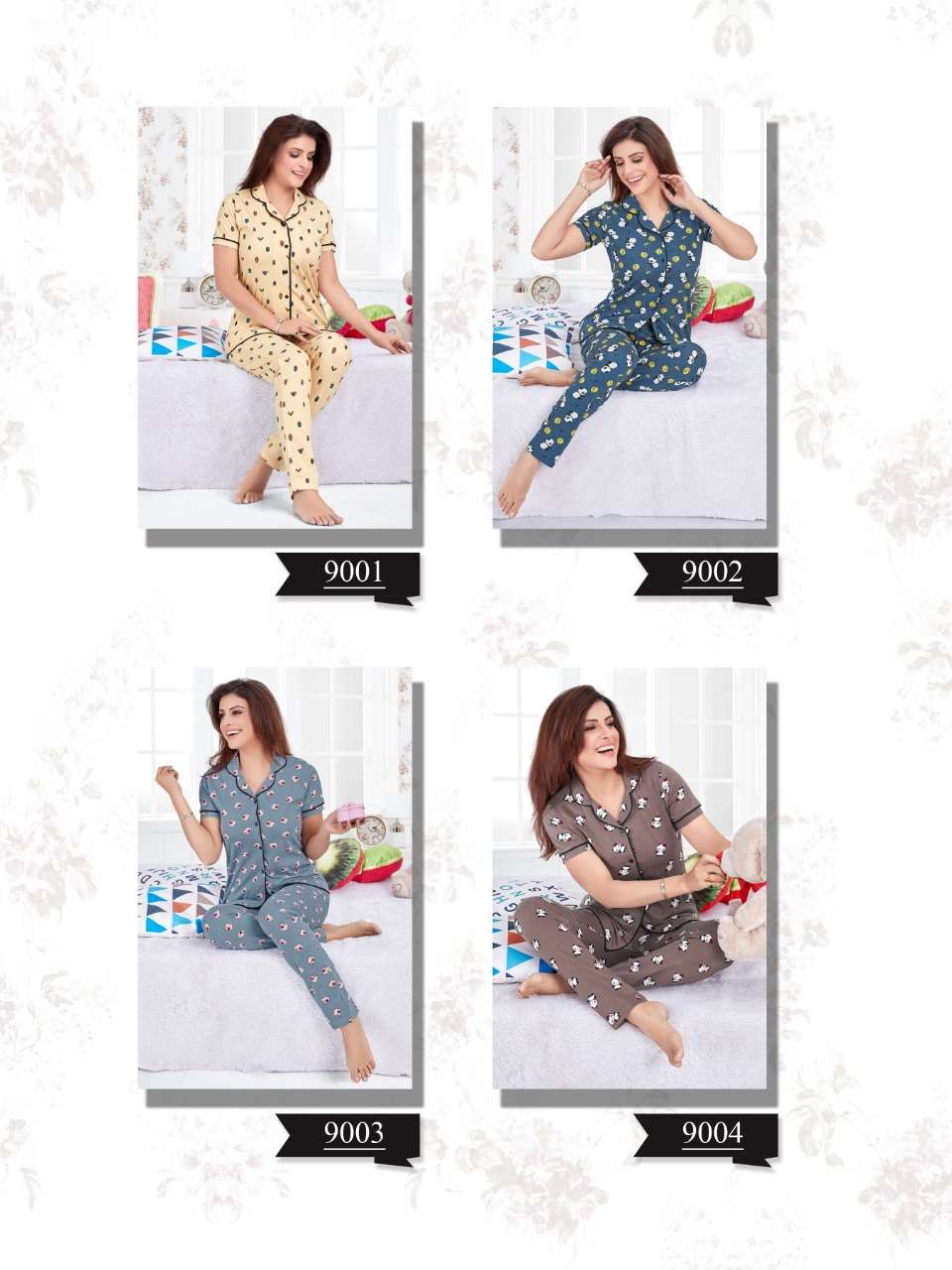 ZIL MIL VOL-2 BY RARE LILY 9001 TO 9007 SERIES BEAUTIFUL STYLISH FANCY COLORFUL CASUAL WEAR & NIGHT WEAR COTTON DIGITAL PRINTS TOPS AND BOTTOM AT WHOLESALE PRICE