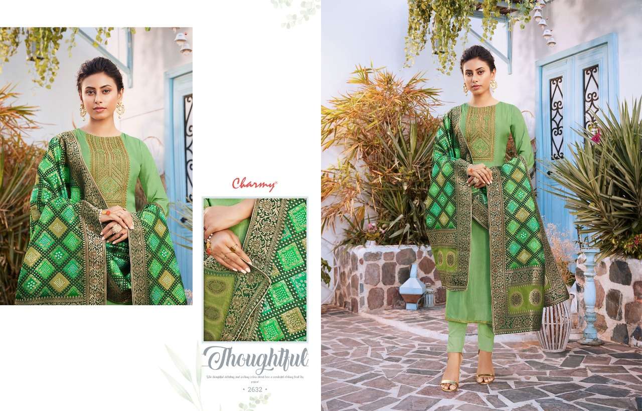 SHAKUNTLA BY MEERA TRENDZ 2631 TO 2636 SERIES BEAUTIFUL STYLISH SHARARA SUITS FANCY COLORFUL CASUAL WEAR & ETHNIC WEAR & READY TO WEAR PURE DOLA SILK EMBROIDERED DRESSES AT WHOLESALE PRICE