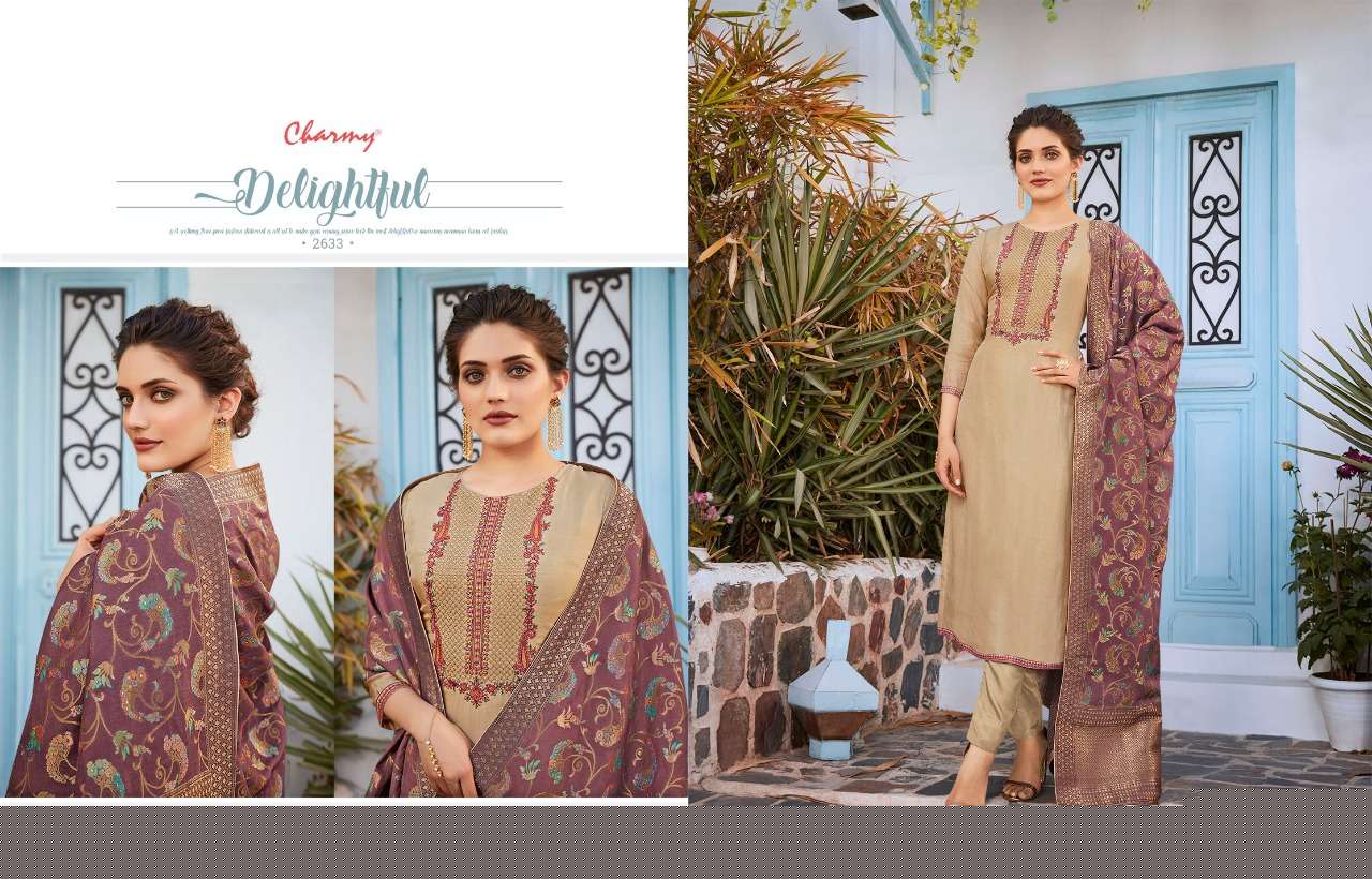 SHAKUNTLA BY MEERA TRENDZ 2631 TO 2636 SERIES BEAUTIFUL STYLISH SHARARA SUITS FANCY COLORFUL CASUAL WEAR & ETHNIC WEAR & READY TO WEAR PURE DOLA SILK EMBROIDERED DRESSES AT WHOLESALE PRICE