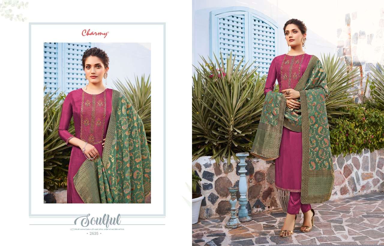 SHAKUNTLA BY MEERA TRENDZ 2631 TO 2636 SERIES BEAUTIFUL STYLISH SHARARA SUITS FANCY COLORFUL CASUAL WEAR & ETHNIC WEAR & READY TO WEAR PURE DOLA SILK EMBROIDERED DRESSES AT WHOLESALE PRICE
