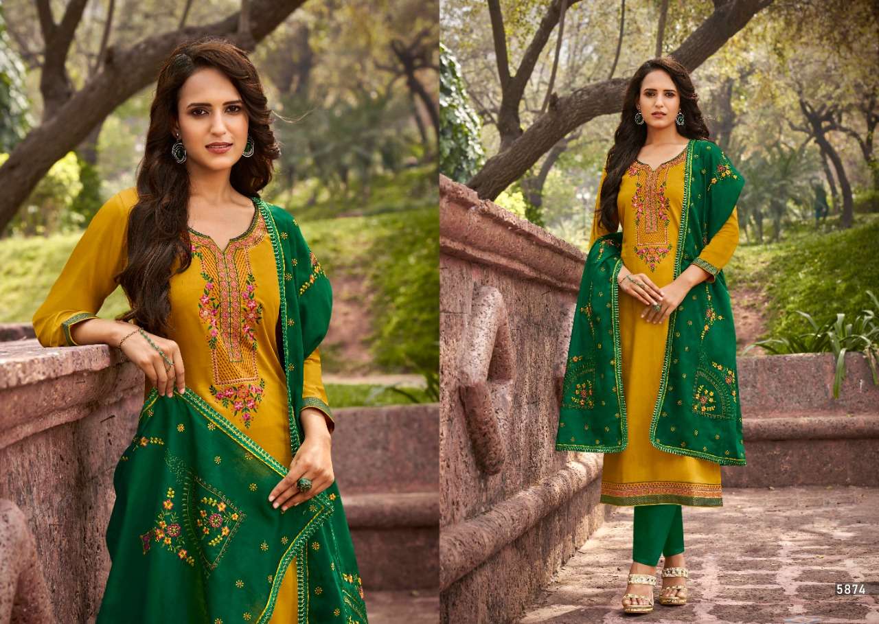 ZARAA BY KESSI FABRICS 5871 TO 5878 SERIES BEAUTIFUL SUITS COLORFUL STYLISH FANCY CASUAL WEAR & ETHNIC WEAR JAM SILK WITH WORK DRESSES AT WHOLESALE PRICE