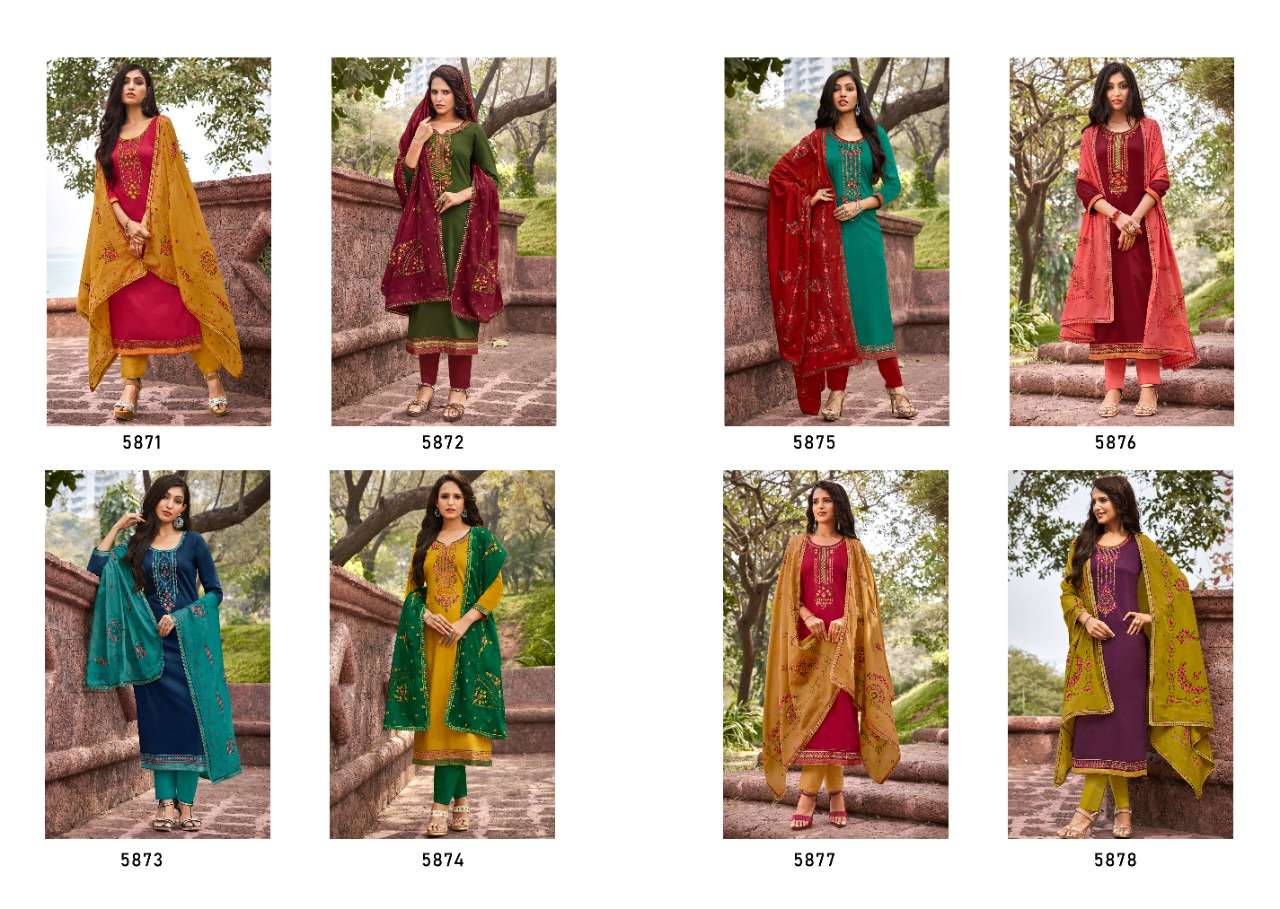 ZARAA BY KESSI FABRICS 5871 TO 5878 SERIES BEAUTIFUL SUITS COLORFUL STYLISH FANCY CASUAL WEAR & ETHNIC WEAR JAM SILK WITH WORK DRESSES AT WHOLESALE PRICE