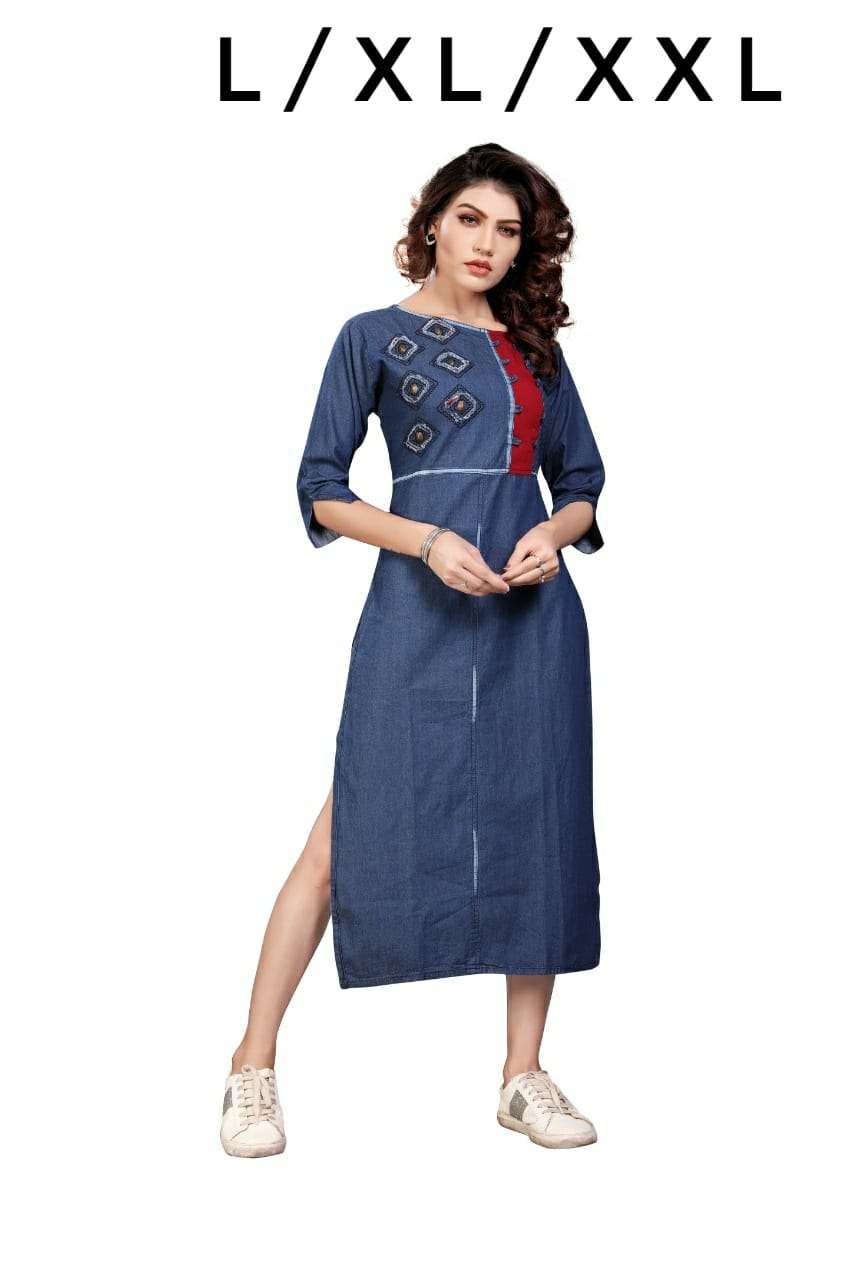 DENIM KURTI BY KAAMIRI 01 TO 08 SERIES DESIGNER STYLISH FANCY COLORFUL BEAUTIFUL PARTY WEAR & ETHNIC WEAR COLLECTION PURE DENIM COTTON KURTIS AT WHOLESALE PRICE