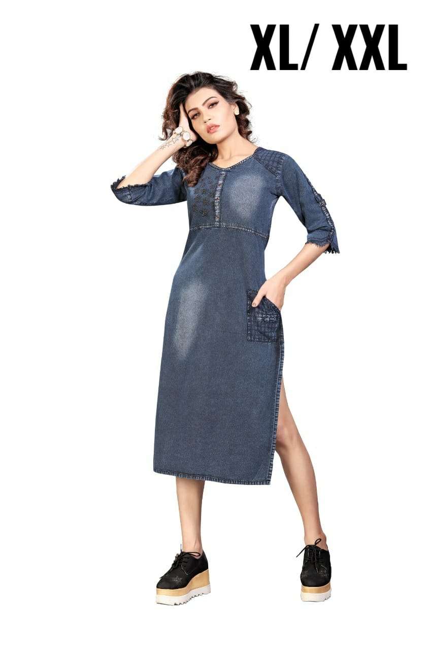 DENIM KURTI BY KAAMIRI 01 TO 08 SERIES DESIGNER STYLISH FANCY COLORFUL BEAUTIFUL PARTY WEAR & ETHNIC WEAR COLLECTION PURE DENIM COTTON KURTIS AT WHOLESALE PRICE