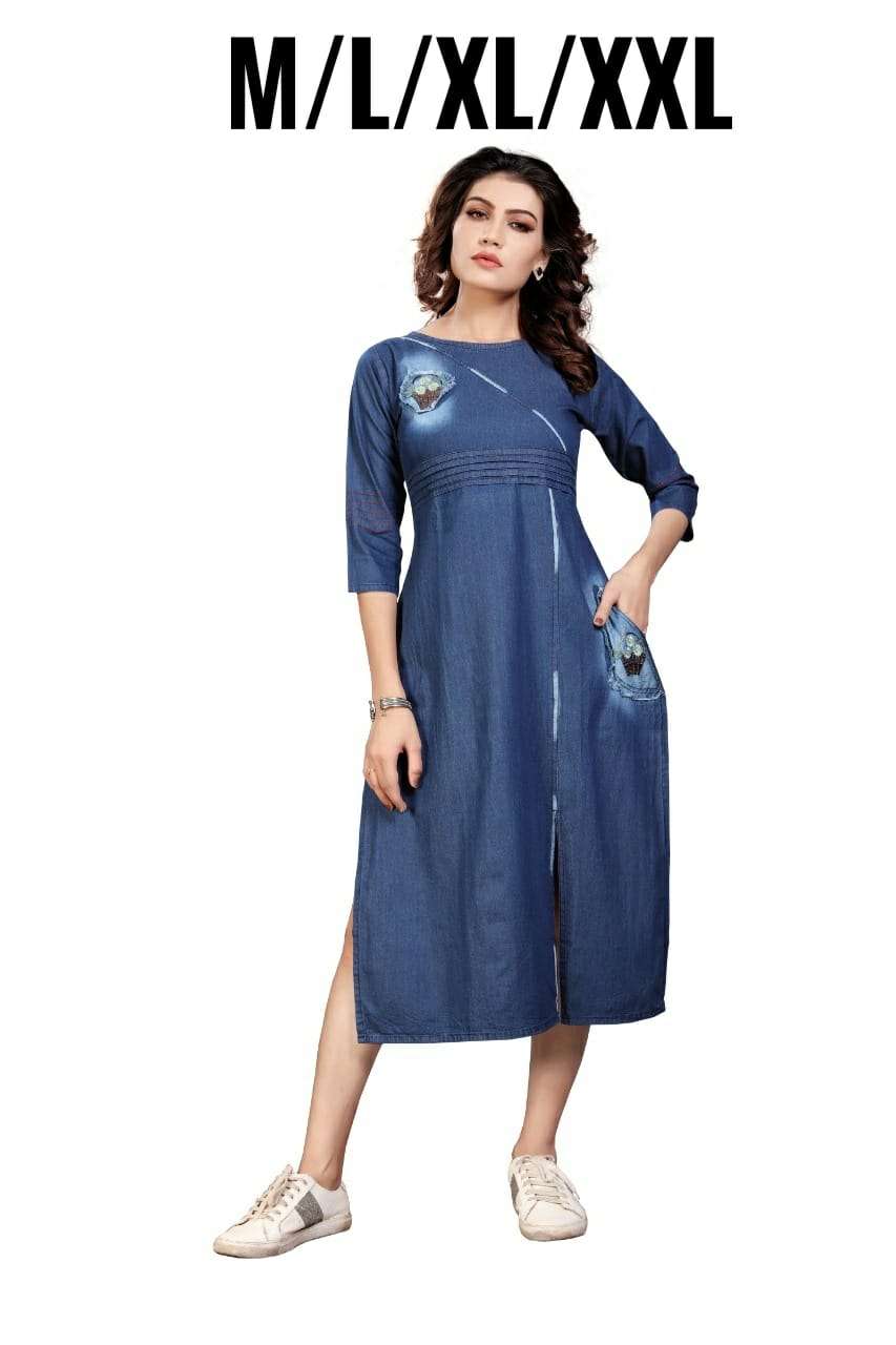 DENIM KURTI BY KAAMIRI 01 TO 08 SERIES DESIGNER STYLISH FANCY COLORFUL BEAUTIFUL PARTY WEAR & ETHNIC WEAR COLLECTION PURE DENIM COTTON KURTIS AT WHOLESALE PRICE