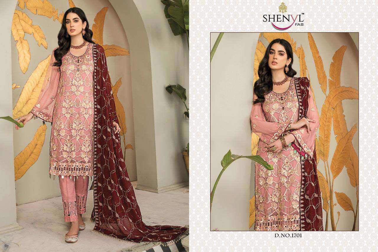 MARYAMS GOLD BY SHENYL FAB 1701 TO 1706 SERIES DESIGNER PAKISTANI SUITS BEAUTIFUL STYLISH FANCY COLORFUL PARTY WEAR & OCCASIONAL WEAR FAUX GEORGETTE EMBROIDERY DRESSES AT WHOLESALE PRICE