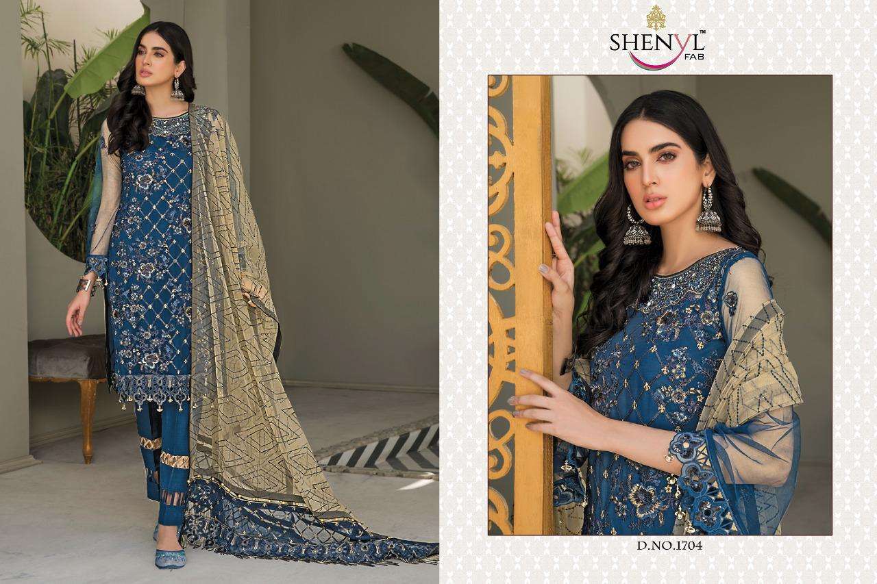 MARYAMS GOLD BY SHENYL FAB 1701 TO 1706 SERIES DESIGNER PAKISTANI SUITS BEAUTIFUL STYLISH FANCY COLORFUL PARTY WEAR & OCCASIONAL WEAR FAUX GEORGETTE EMBROIDERY DRESSES AT WHOLESALE PRICE