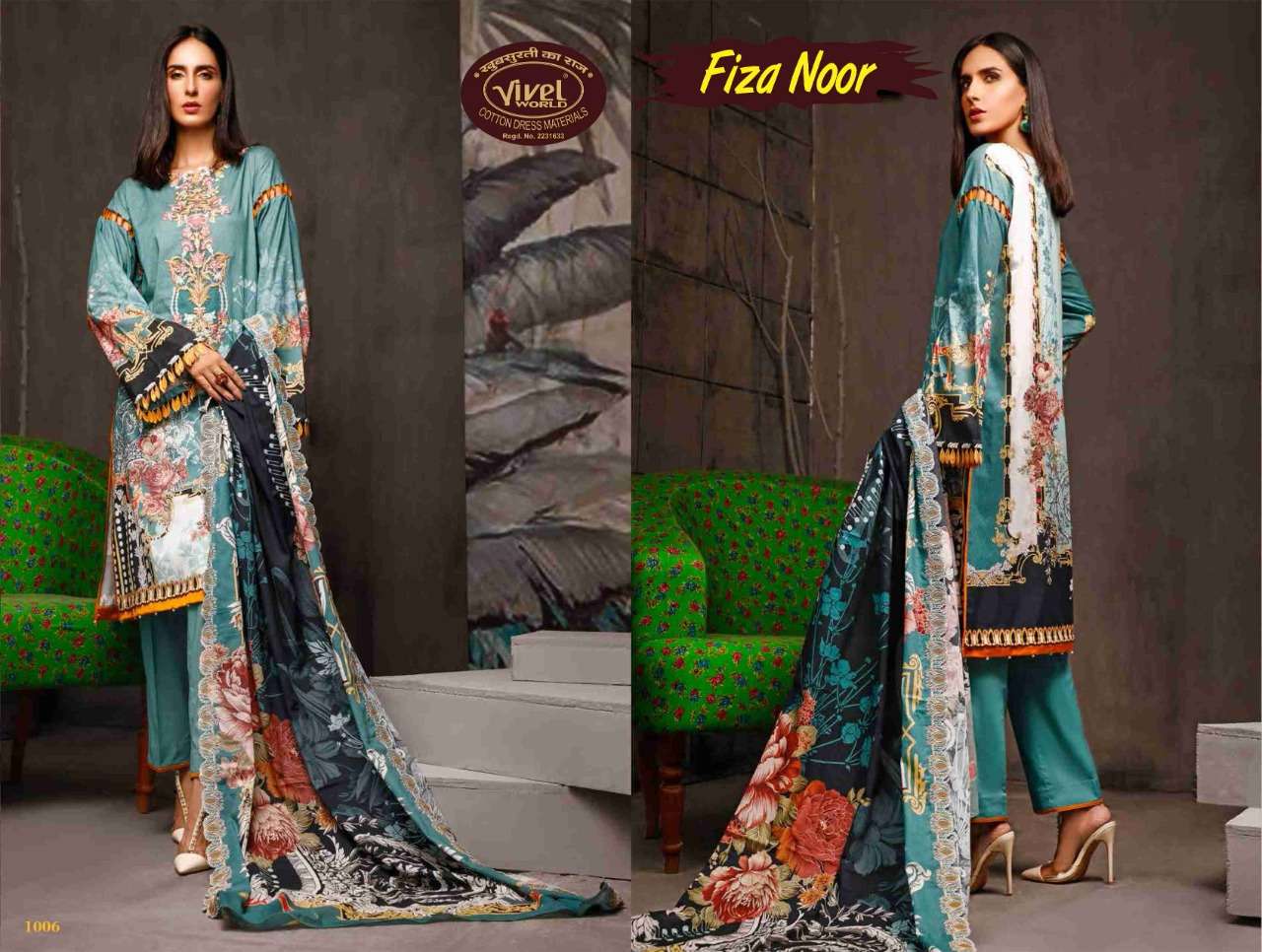 FIZA NOOR BY VIVEL WORLD 1001 TO 1010 SERIES BEAUTIFUL SUITS COLORFUL STYLISH FANCY CASUAL WEAR & ETHNIC WEAR COTTON PRINT DRESSES AT WHOLESALE PRICE
