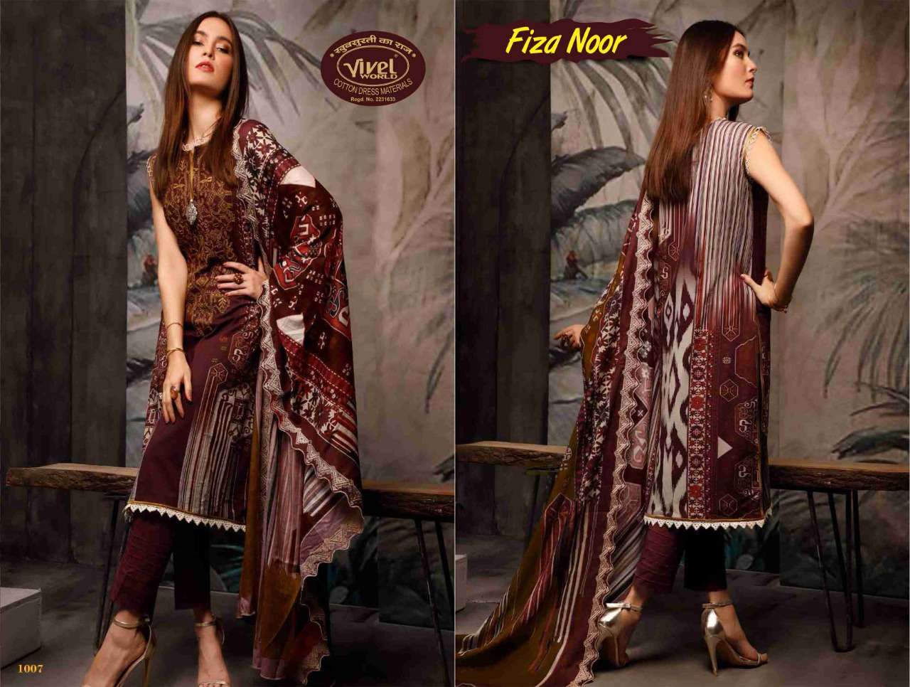 FIZA NOOR BY VIVEL WORLD 1001 TO 1010 SERIES BEAUTIFUL SUITS COLORFUL STYLISH FANCY CASUAL WEAR & ETHNIC WEAR COTTON PRINT DRESSES AT WHOLESALE PRICE