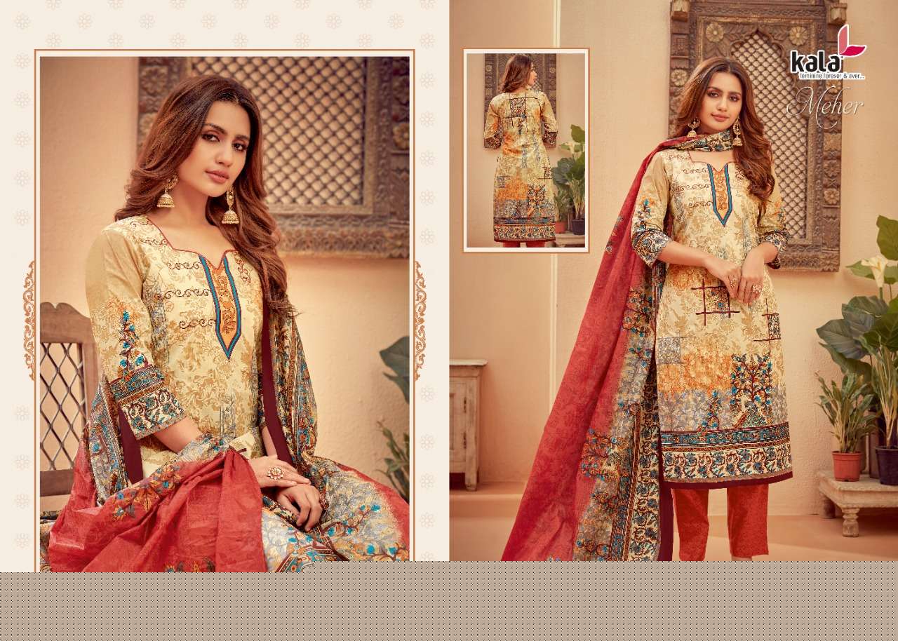 MEHER VOL-5 BY KALA 3001 TO 3012 SERIES BEAUTIFUL SUITS STYLISH FANCY COLORFUL PARTY WEAR & OCCASIONAL WEAR PURE PREMIUM COTTON DIGITAL PRINTED DRESSES AT WHOLESALE PRICE