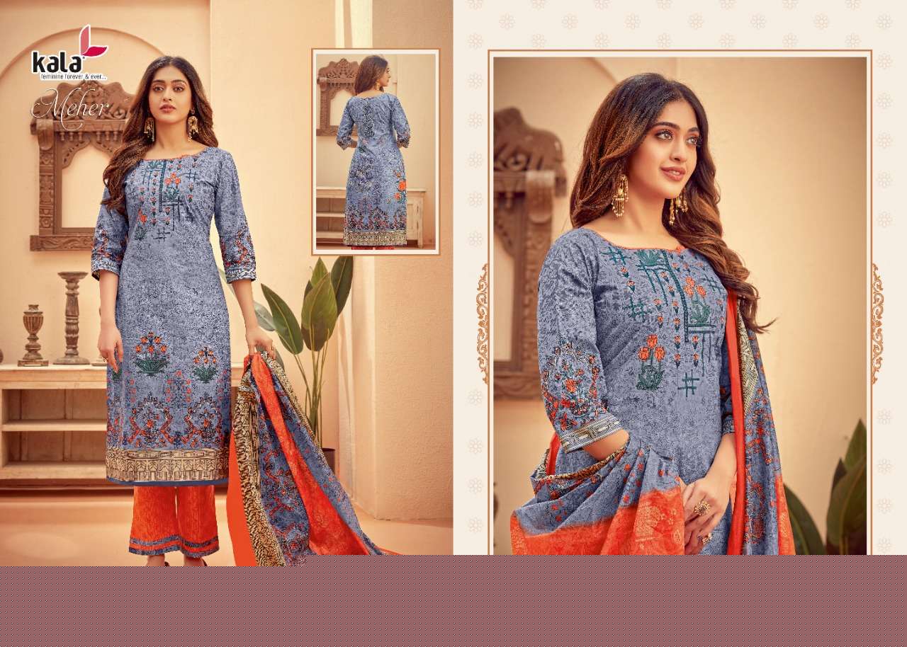 MEHER VOL-5 BY KALA 3001 TO 3012 SERIES BEAUTIFUL SUITS STYLISH FANCY COLORFUL PARTY WEAR & OCCASIONAL WEAR PURE PREMIUM COTTON DIGITAL PRINTED DRESSES AT WHOLESALE PRICE