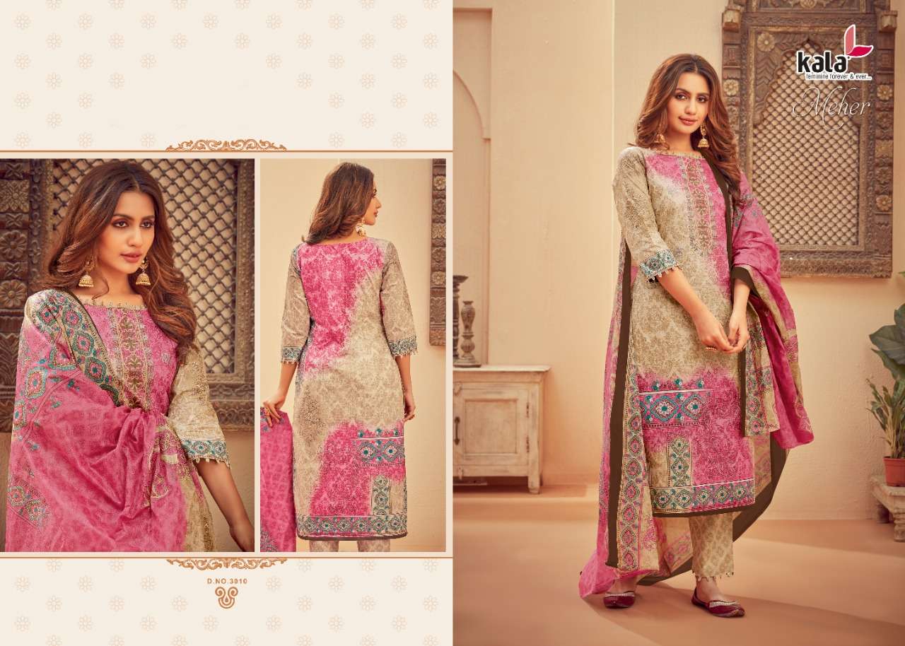 MEHER VOL-5 BY KALA 3001 TO 3012 SERIES BEAUTIFUL SUITS STYLISH FANCY COLORFUL PARTY WEAR & OCCASIONAL WEAR PURE PREMIUM COTTON DIGITAL PRINTED DRESSES AT WHOLESALE PRICE