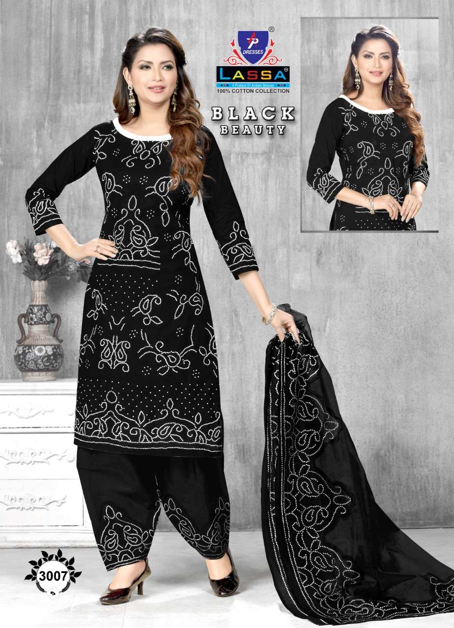 BLACK BEAUTY PATIYALA BY LASSA 3001 TO 3010 SERIES BEAUTIFUL SUITS COLORFUL STYLISH FANCY CASUAL WEAR & ETHNIC WEAR PURE COTTON DRESSES AT WHOLESALE PRICE