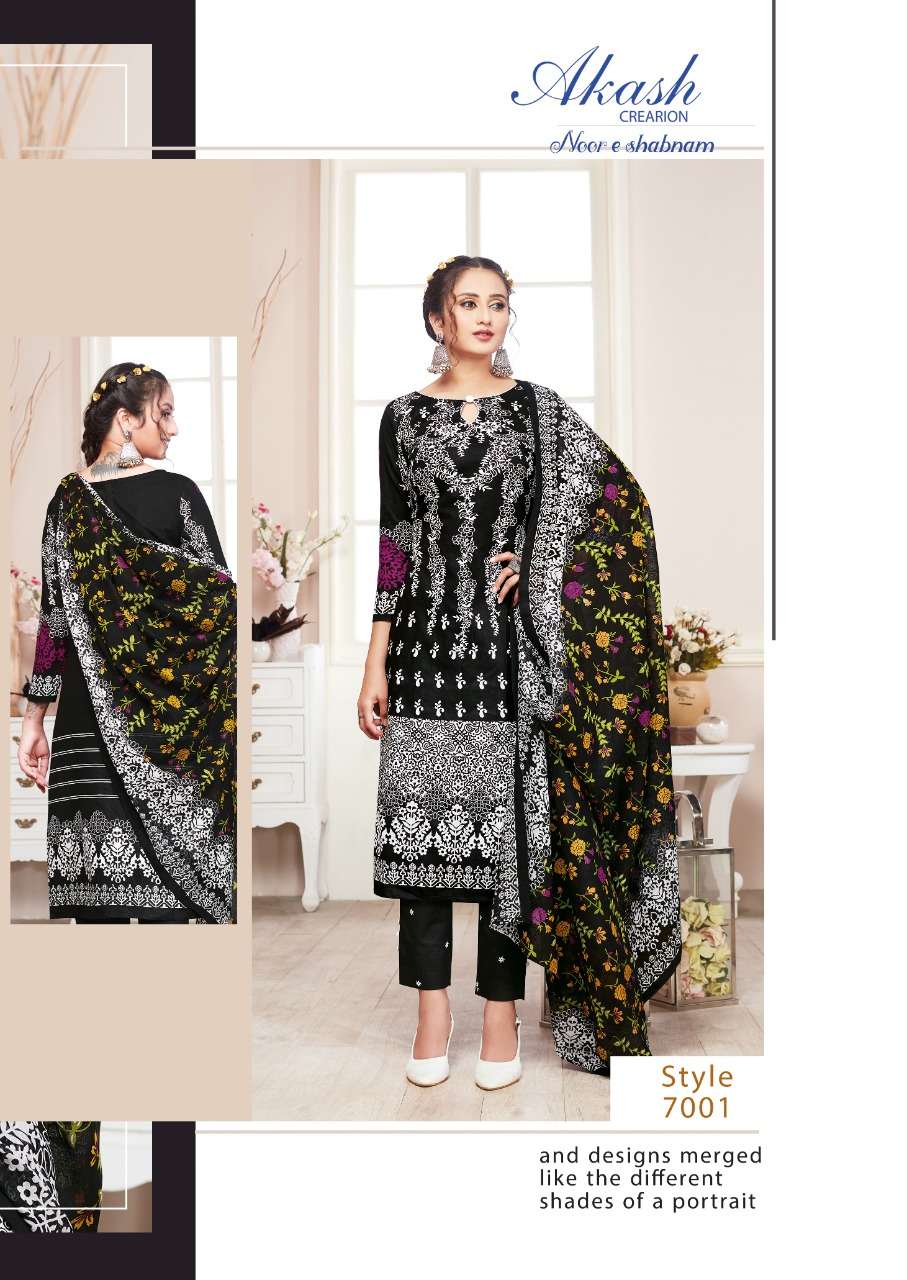 NOOR E SHABNAM VOL-7 BY AKASH CREATION 7001 TO 7010 SERIES BEAUTIFUL STYLISH SUITS FANCY COLORFUL CASUAL WEAR & ETHNIC WEAR & READY TO WEAR PURE KARACHI COTTON PRINTED DRESSES AT WHOLESALE PRICE