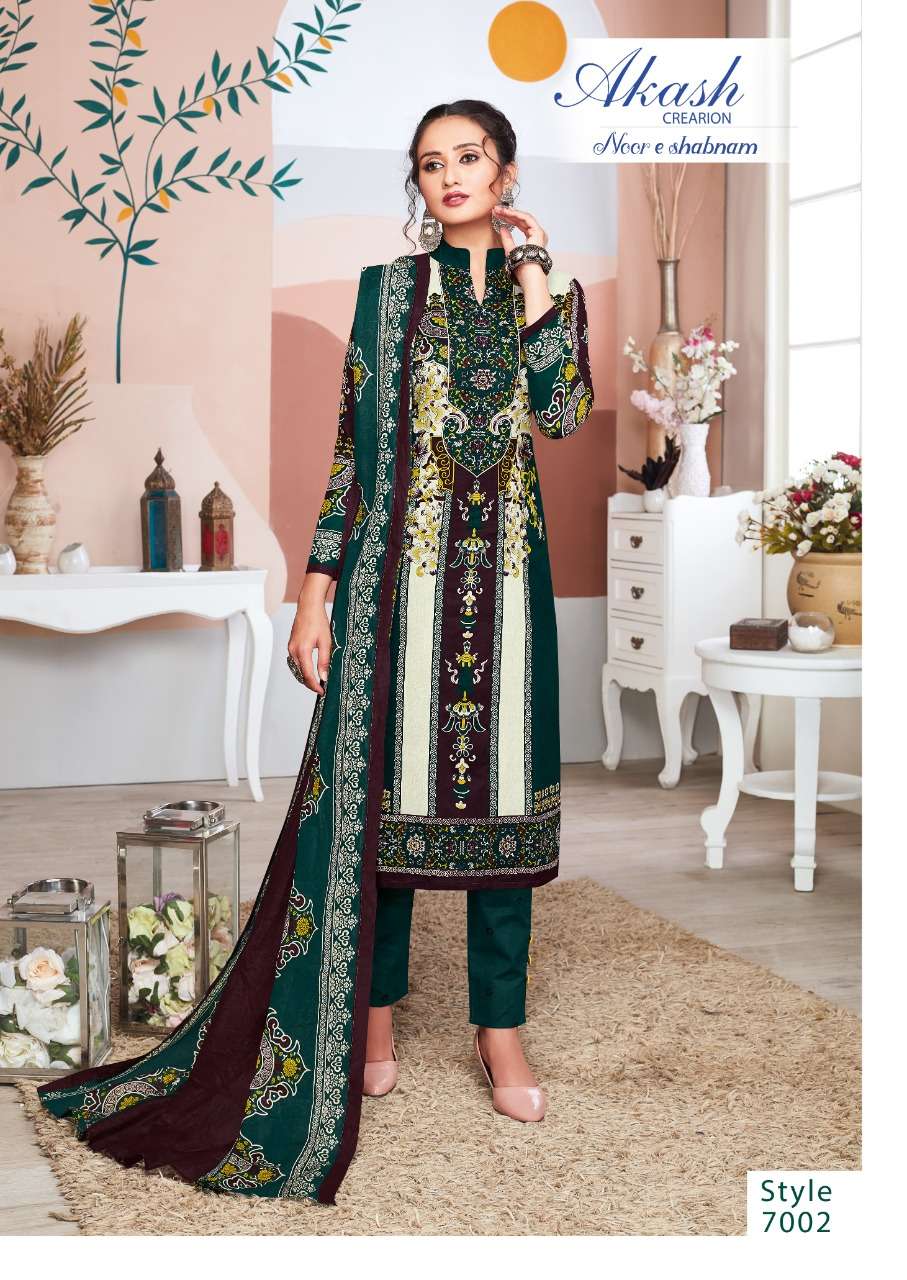 NOOR E SHABNAM VOL-7 BY AKASH CREATION 7001 TO 7010 SERIES BEAUTIFUL STYLISH SUITS FANCY COLORFUL CASUAL WEAR & ETHNIC WEAR & READY TO WEAR PURE KARACHI COTTON PRINTED DRESSES AT WHOLESALE PRICE