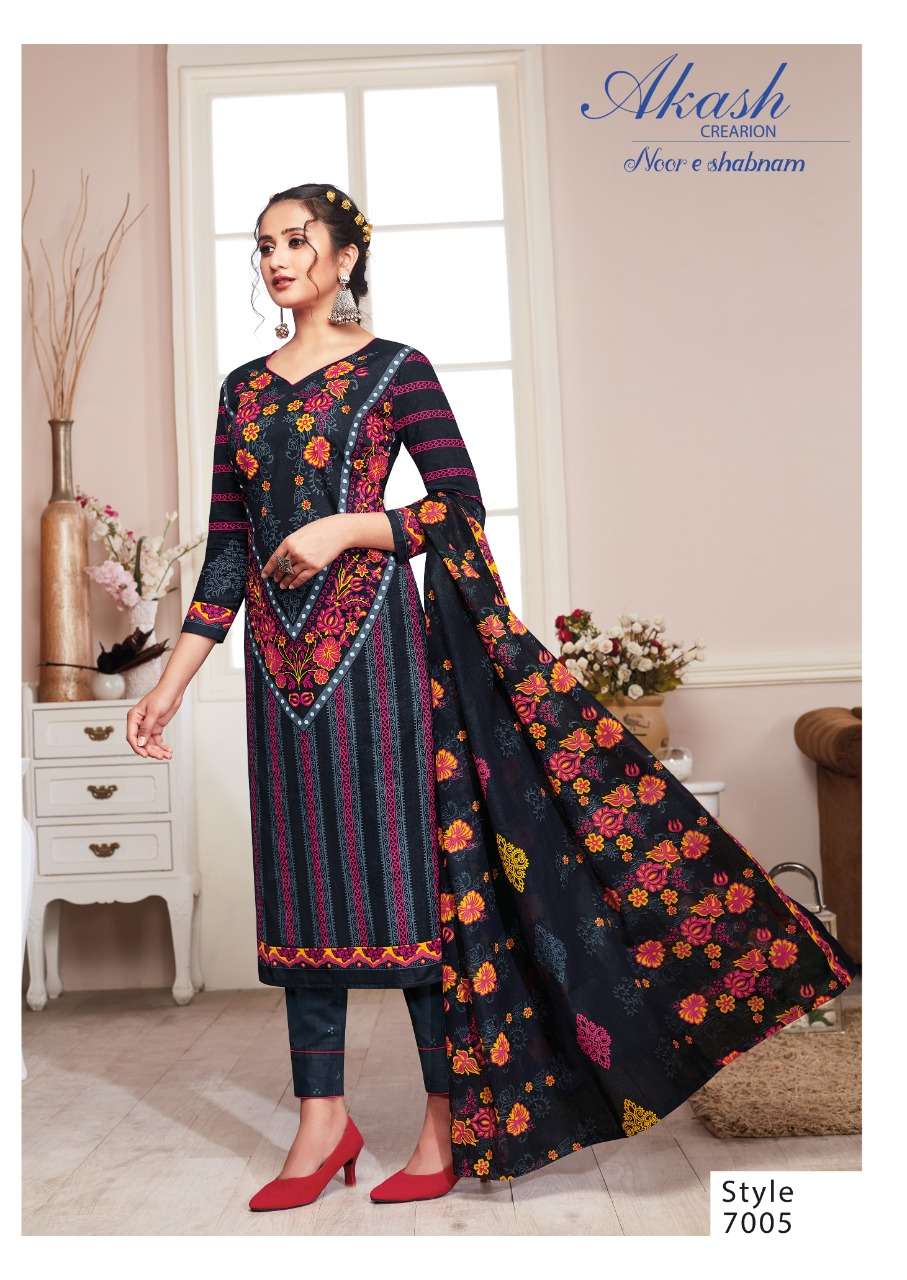 NOOR E SHABNAM VOL-7 BY AKASH CREATION 7001 TO 7010 SERIES BEAUTIFUL STYLISH SUITS FANCY COLORFUL CASUAL WEAR & ETHNIC WEAR & READY TO WEAR PURE KARACHI COTTON PRINTED DRESSES AT WHOLESALE PRICE